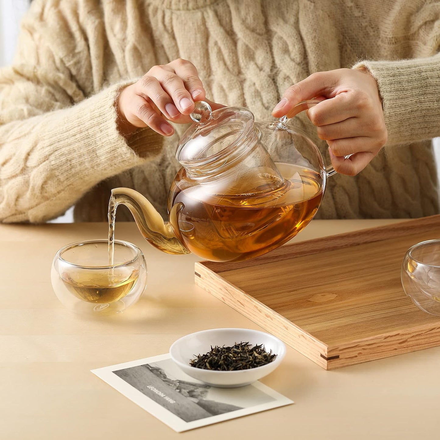 CnGlass 40.6oz/1200ml Glass Teapot with Removable Infuser,Stovetop Safe Tea Kettle,Blooming & Loose Leaf Tea Pot