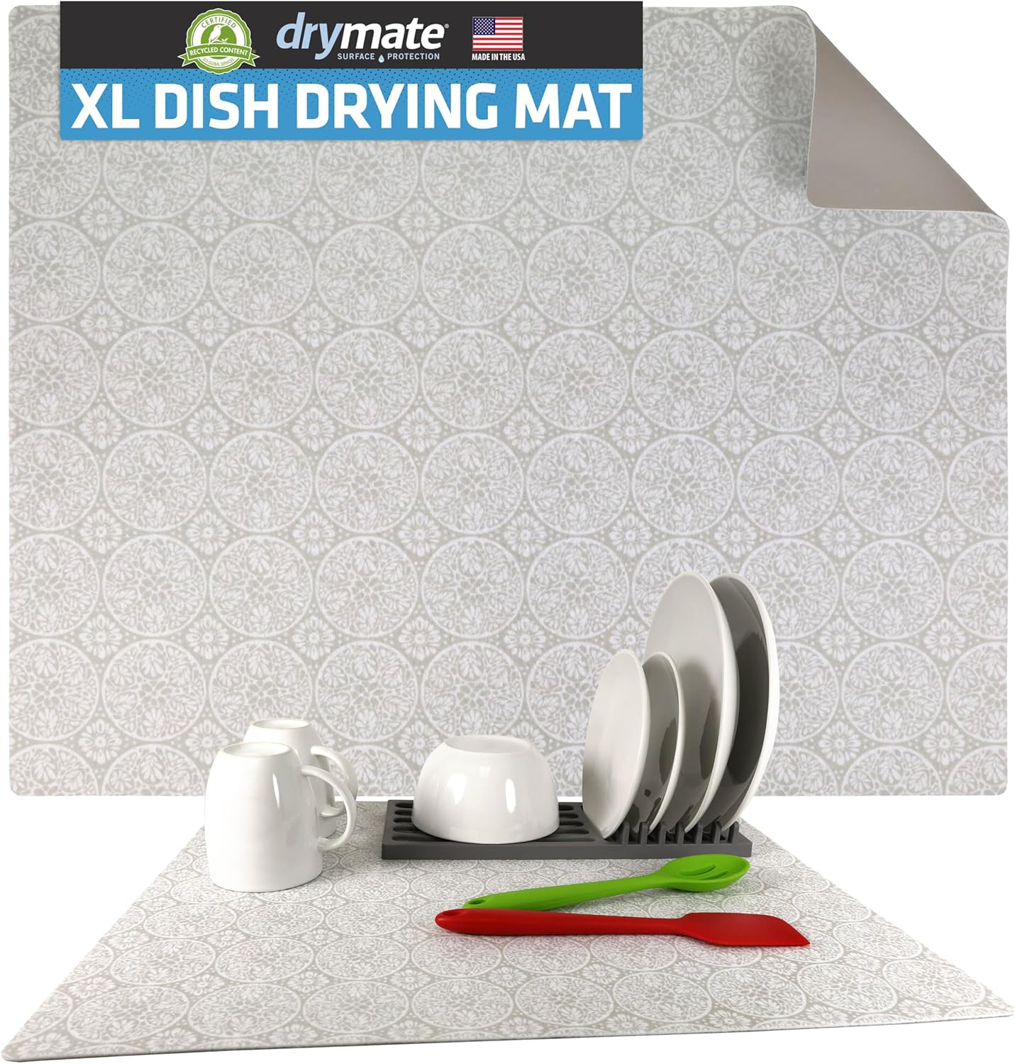 Drymate XL Dish Drying Mat, Oversized (19”x24”), Low-Profile, Super Absorbent, Quick Dry Fabric, Waterproof & Slip-Resistant, for Kitchen Counter, Trimmable, Easy to Clean (USA Made)(Tan)