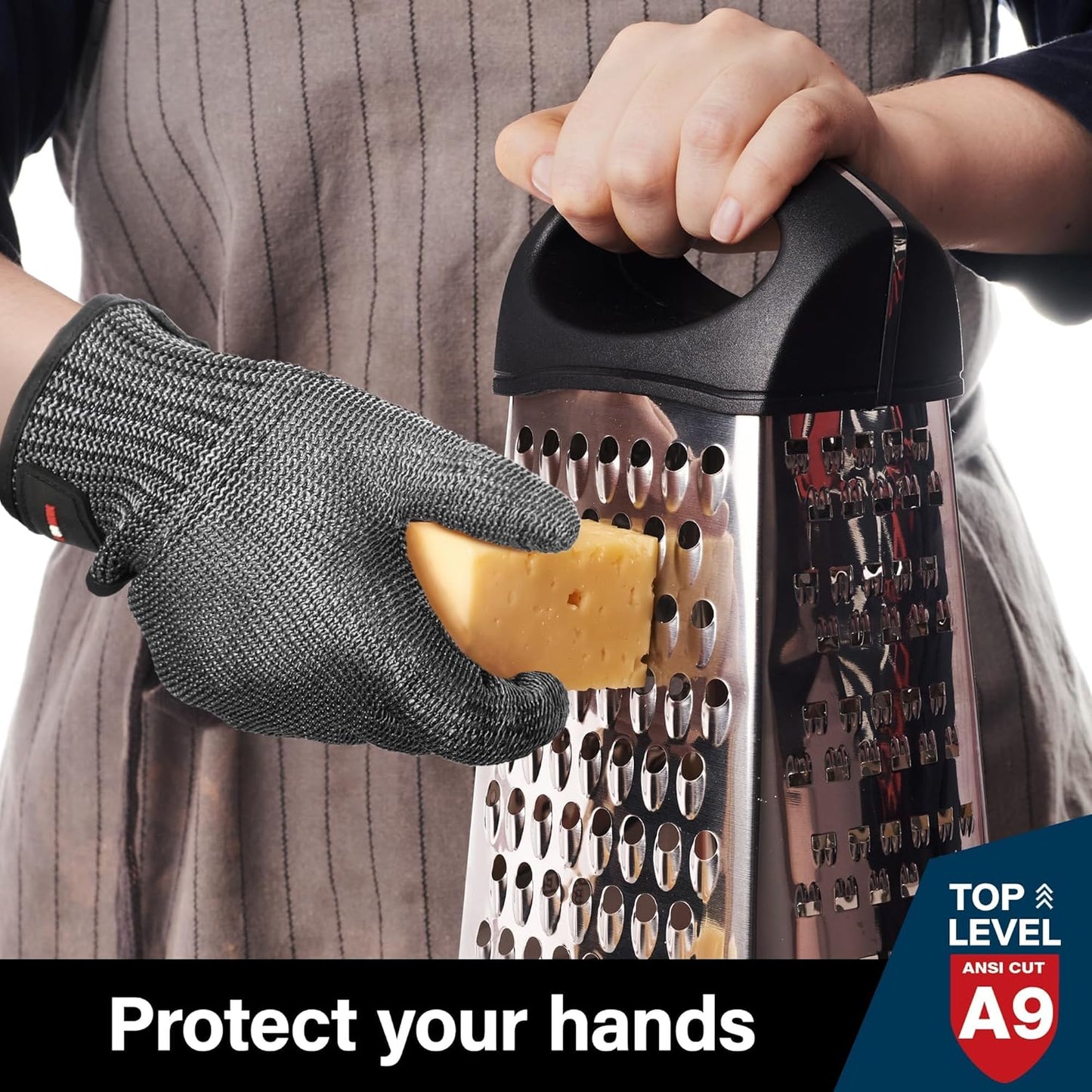 Schwer Ultimate Cut Resistant Gloves Beyond ANSI A9, Reinforced Stainless Steel Glove, Food Grade Mesh Metal Gloves for Butcher Meat Cutting, Oyster Shucking, Mandoline, Non-PFAS, PR1708 (L, 1 PCS)