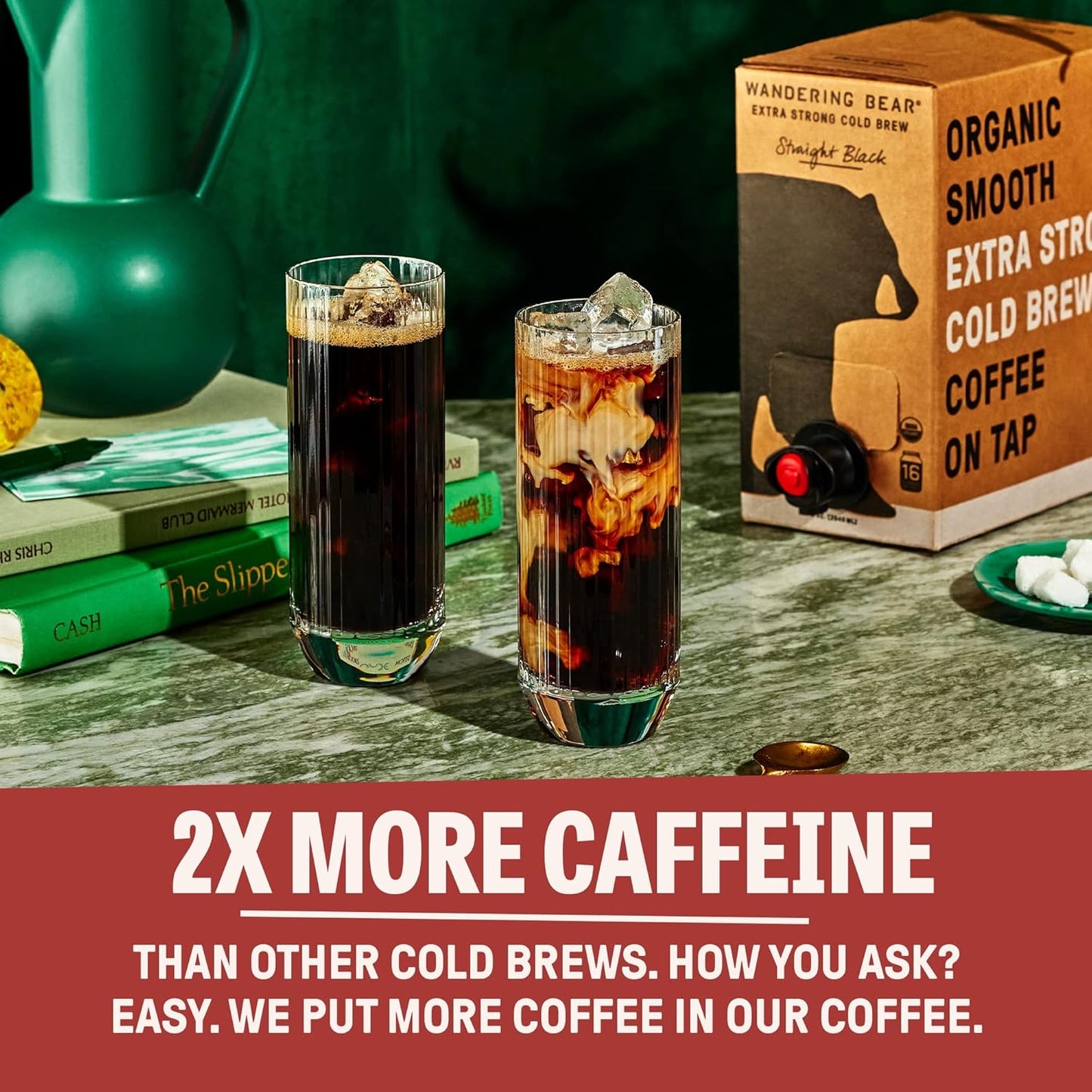 Wandering Bear Organic Mocha Cold Brew Coffee On Tap, 96 fl oz - Extra Strong, Bold, Smooth, Unsweetened, Shelf-Stable, Ready to Drink, Gluten Free, & Vegan, Iced Cold Brewed Coffee Drinks
