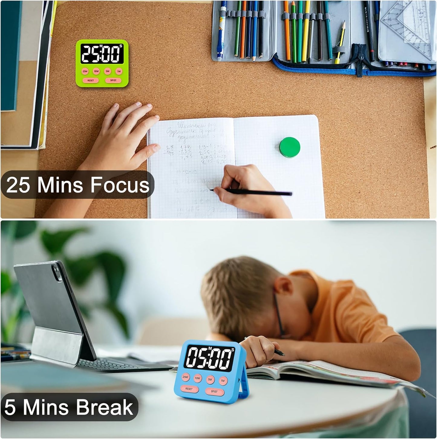 Pomodoro Timer for Kids, Digital Productivity Timer with Loud Alarm, Timers for Classroom, Suitable for ADHD Study Work Kitchen 1Pcs-Blue