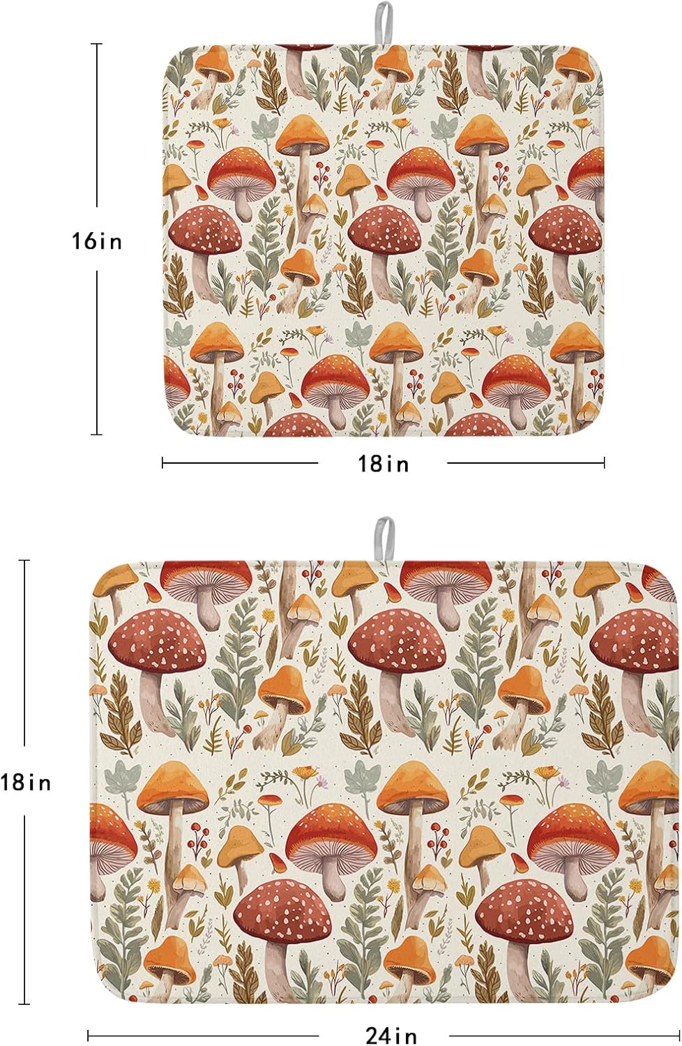 Fall Dish Drying Mat for Kitchen Counter Mushroom Drying Pad Absorbent Drying Mats for Countertops Sinks Draining Racks Autumn Plant Leaves Drainer Holiday Harvest Thanksgiving Decorations 16x18