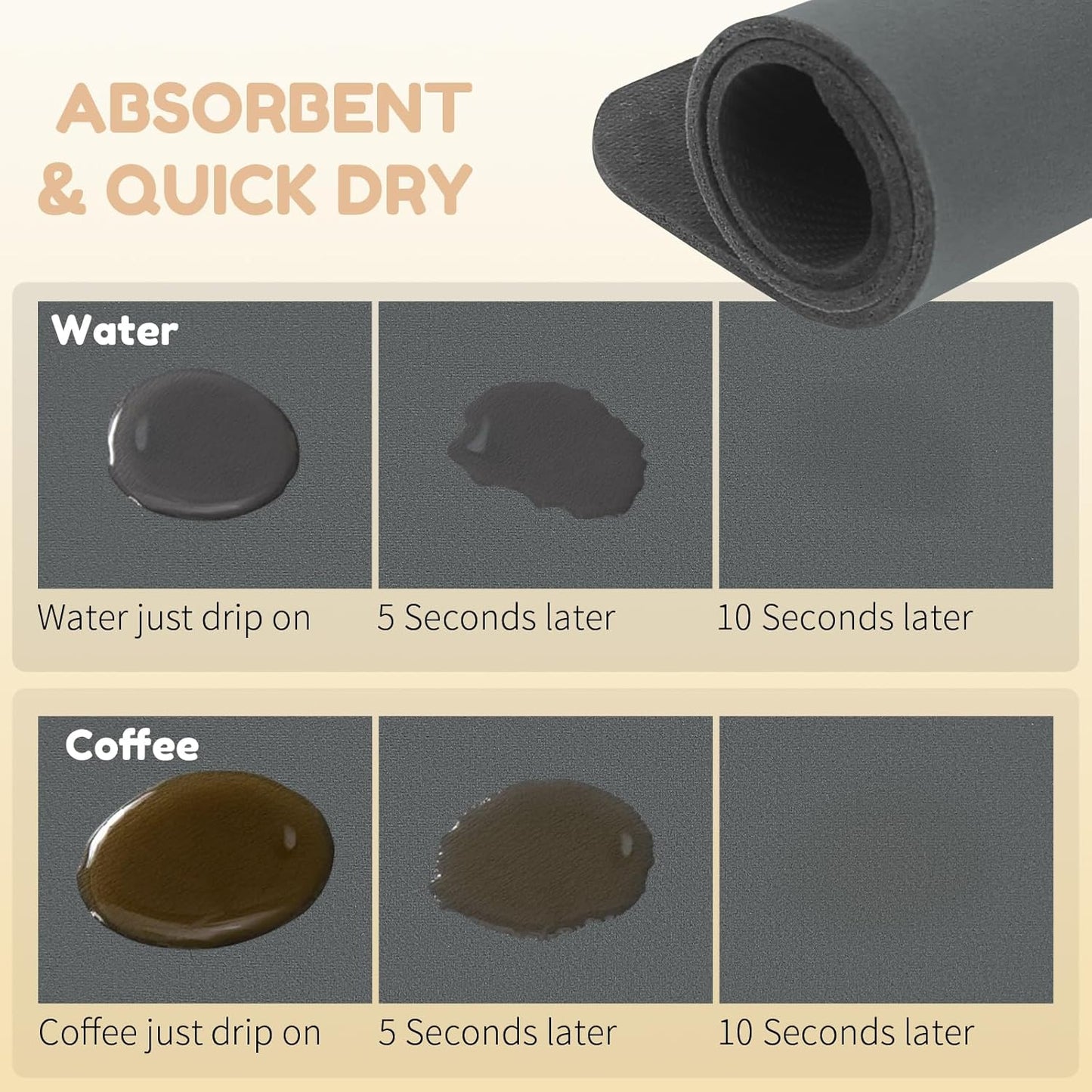 Coffee Mat Hide Stain Rubber, Coffee Bar Accessories Fit Under Espresso Machine CoffeeMaker Coffeepot, Backed Absorbent Dish Drying Mat for Kitchen Counter(Dark Gray, 40cm×50cm)