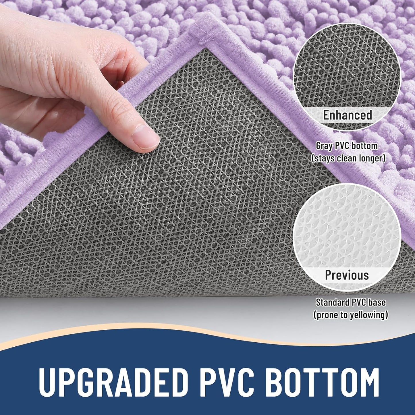 Arotive Luxury Chenille Bathroom Rug Mat, Extra Soft Thick Absorbent Shaggy Bath Rugs, Non-Slip Machine Wash Dry, Plush Bath Mats for Bathroom, Shower and Tub, 30x17, Light Purple