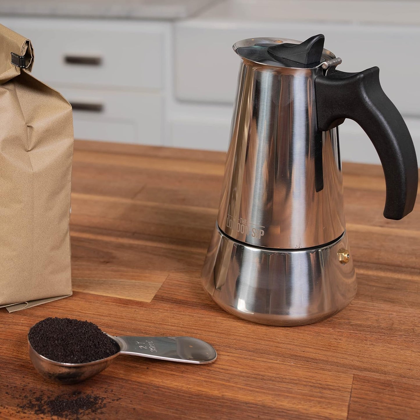 London Sip Stainless Steel Stovetop Espresso Maker Moka Pot Italian Coffee Percolator, Silver, Medium (10.14 oz)