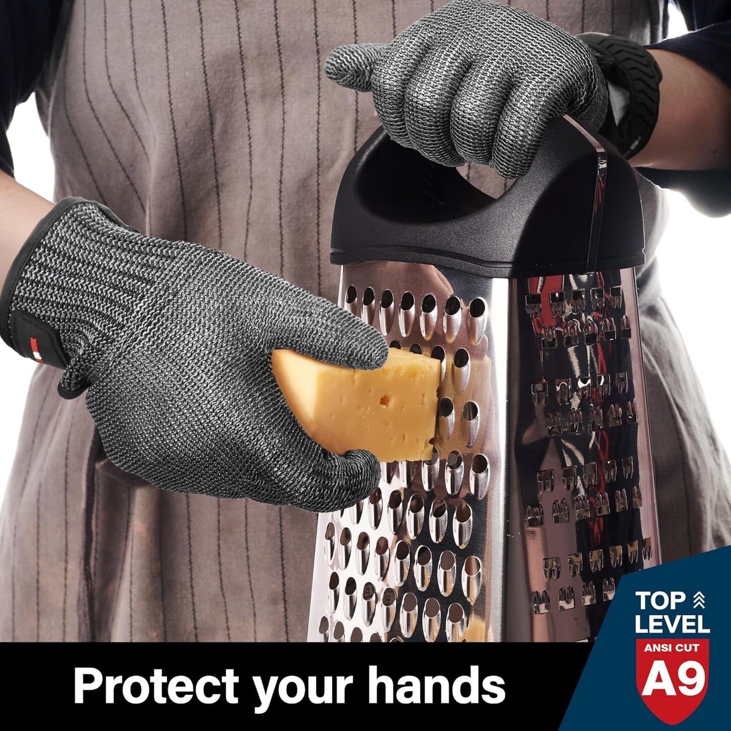 Schwer Ultimate Cut Resistant Gloves Beyond ANSI A9, Reinforced Stainless Steel Glove, Food Grade Mesh Metal Gloves for Butcher Meat Cutting, Oyster Shucking, Mandoline, PR1708 (L, 50 Pairs)