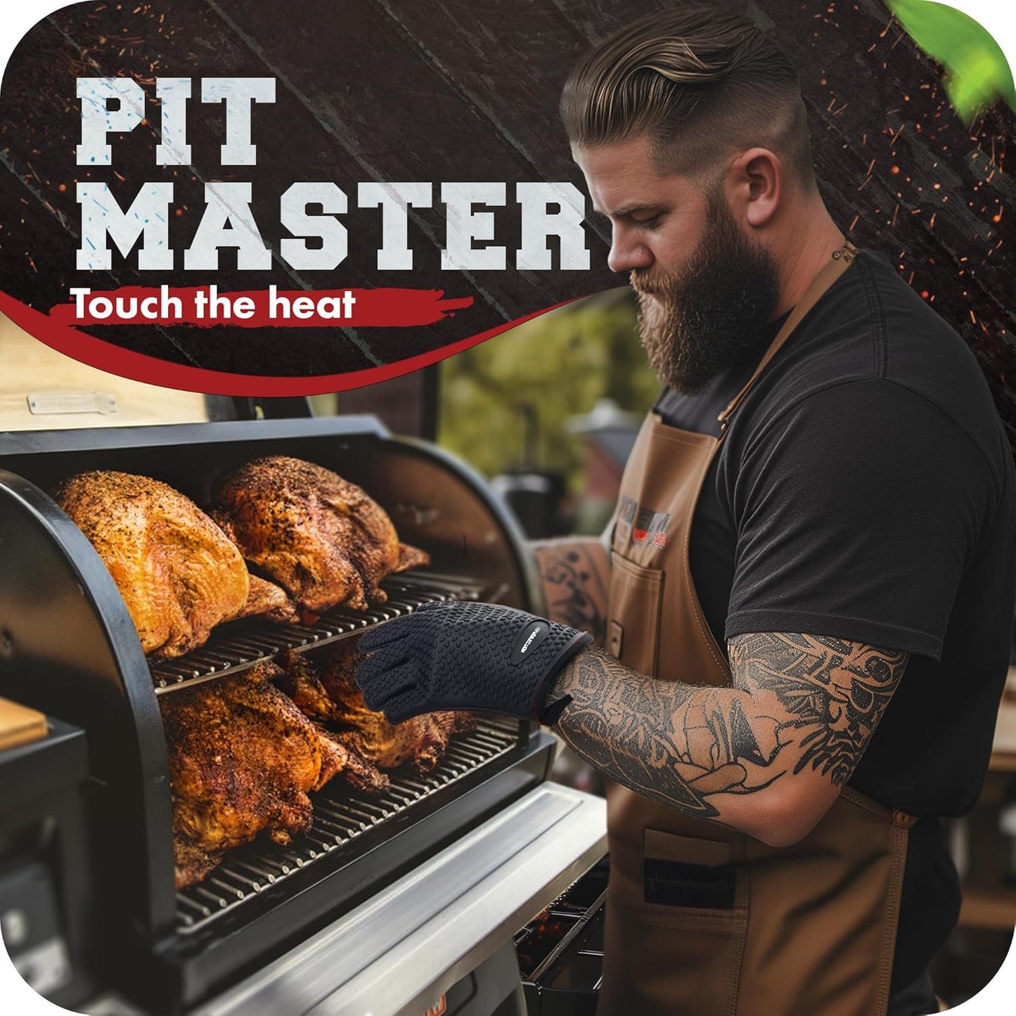 KITCHEN PERFECTION XL Silicone Smoker Oven Gloves-Extreme Heat Resistant BBQ Gloves-Handle Hot Food Right on Your Grill Fryer&Pit|Waterproof Grilling Cooking Baking Mitts|Superior Value Set+3 Bonuses