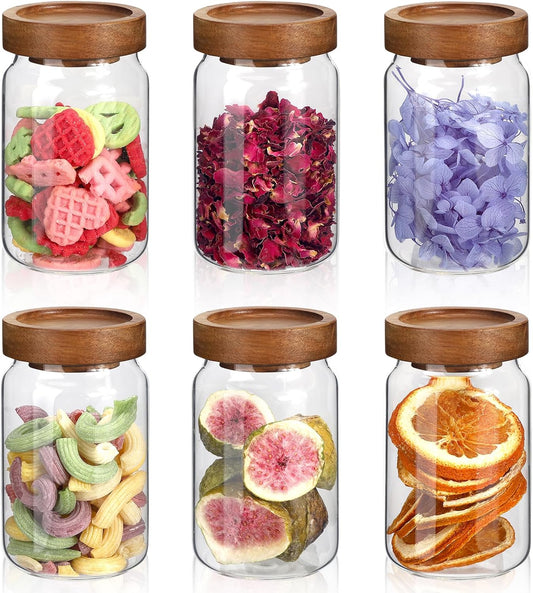 Small Glass Jars with Airtight Lid Spice Jar Round Food Storage Canister Clear Glass Seasoning Containers Jar for Pantry Sugar Tea Coffee Bean Spice Nuts Cookies Bath Salts (6 * 200ml(6.76oz))