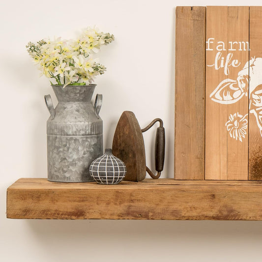 Modern Timber Craft Reclaimed Wood Fireplace Mantel Shelf | Solid Rustic American Barnwood with Floating Shelf Brackets | 2.75" Thickness | 60" L x 10" D, Rustic Original - Unfinished