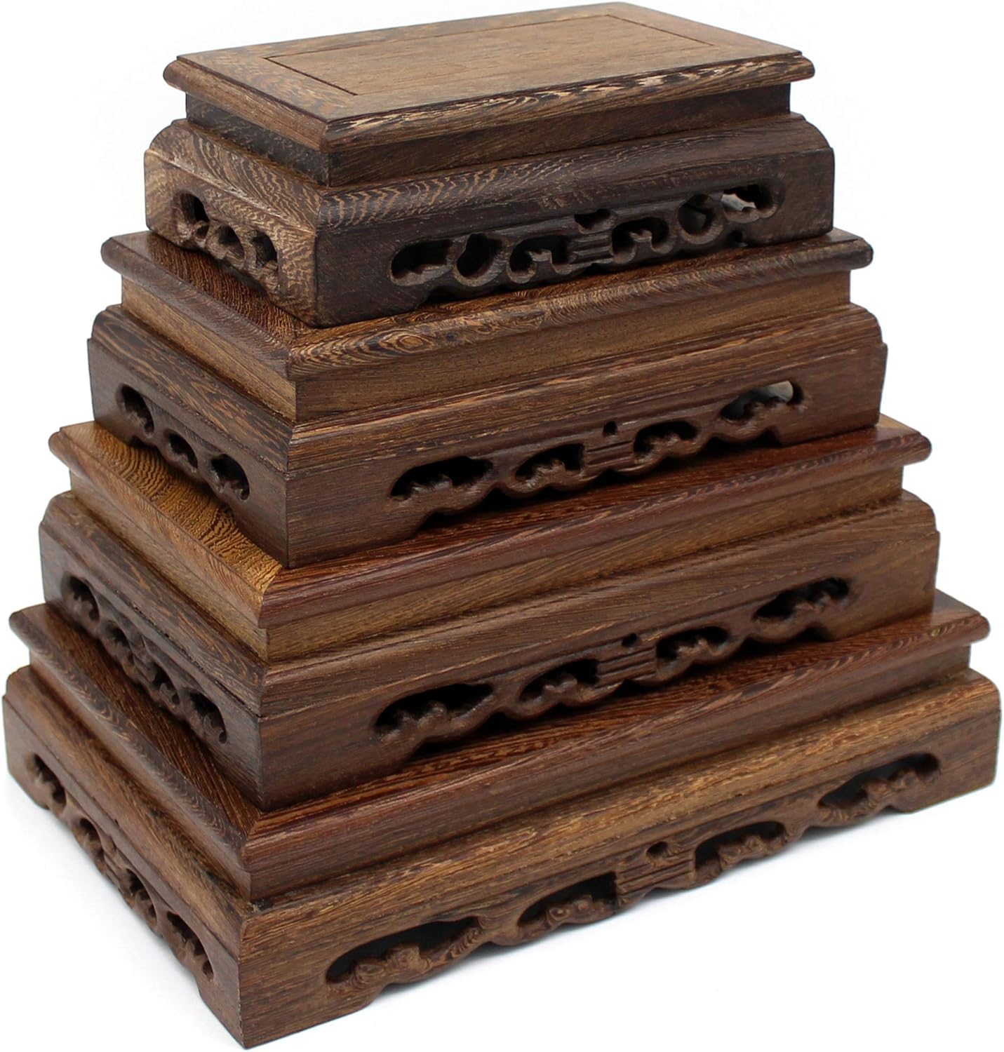 CVHOMEDECO. Primitives Rustic Rosewood Rectangle Display Stand Vase Pot Base Fishbowl Pedestal Stand. (5-3/4 Inch)