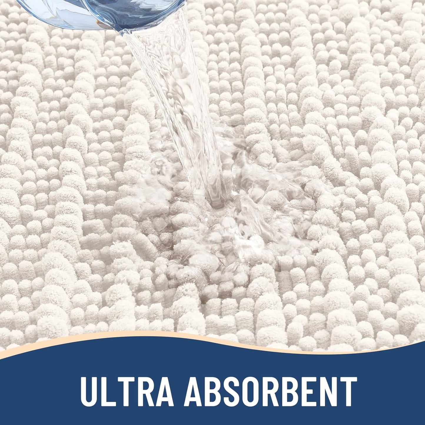 Arotive Luxury Chenille Bathroom Rug Mat, Extra Soft Thick Absorbent Shaggy Bath Rugs, Non-Slip Machine Wash Dry, Plush Bath Mats for Bathroom, Shower and Tub, 34x21, Ivory