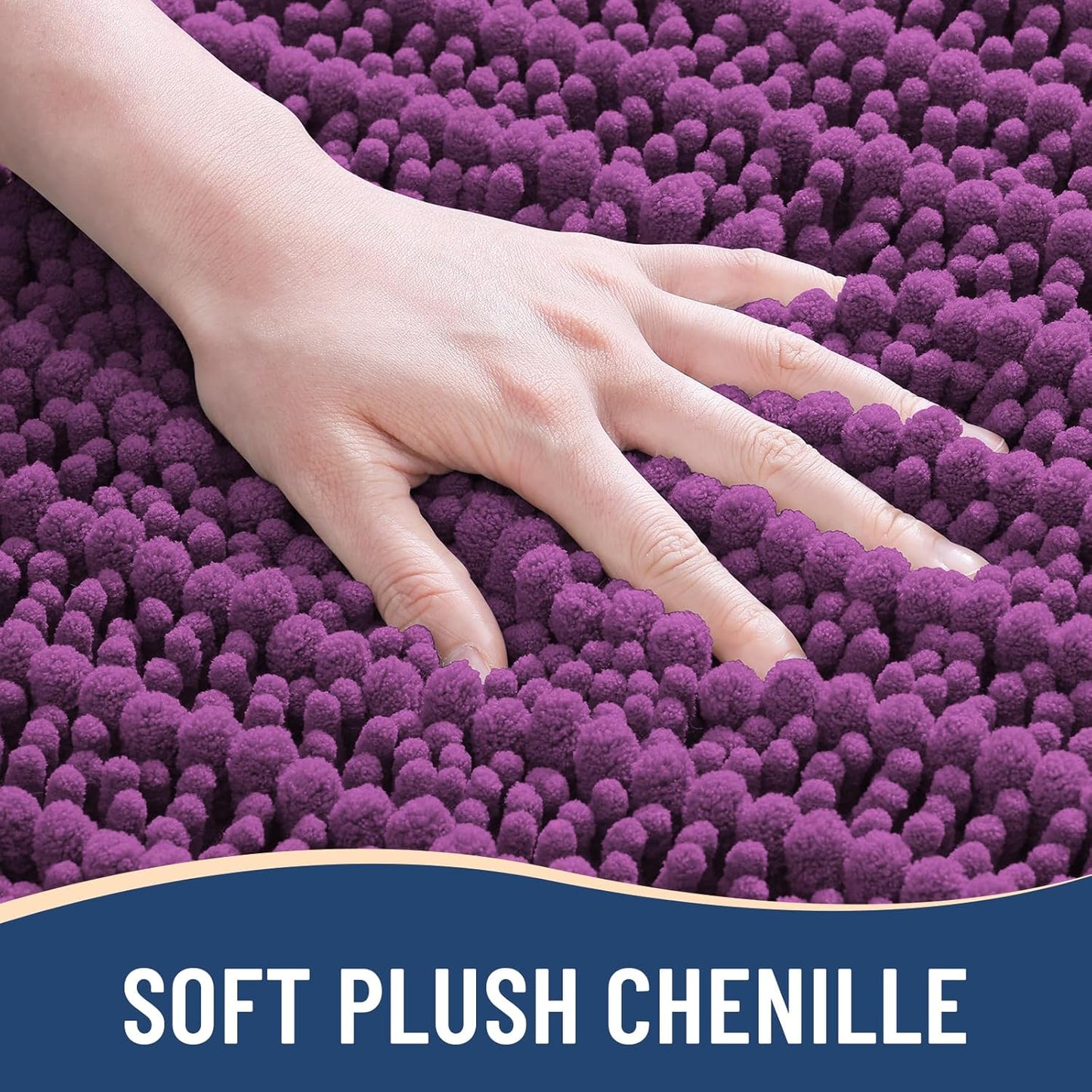 Arotive Luxury Chenille Bathroom Rug Mat, Extra Soft Thick Absorbent Shaggy Bath Rugs, Non-Slip Machine Wash Dry, Plush Bath Mats for Bathroom, Shower and Tub, 30x17, Purple