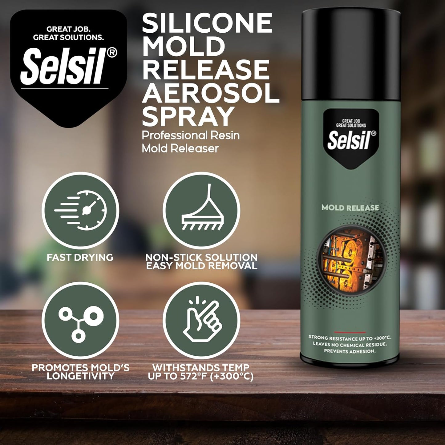 SELSIL Silicone Mold Release Aerosol Spray (2 x 13.5 fl oz) Professional Resin Mold Releaser, Non-Stick, Fast-Drying & Easy Mold Removal, (Pack of 2)