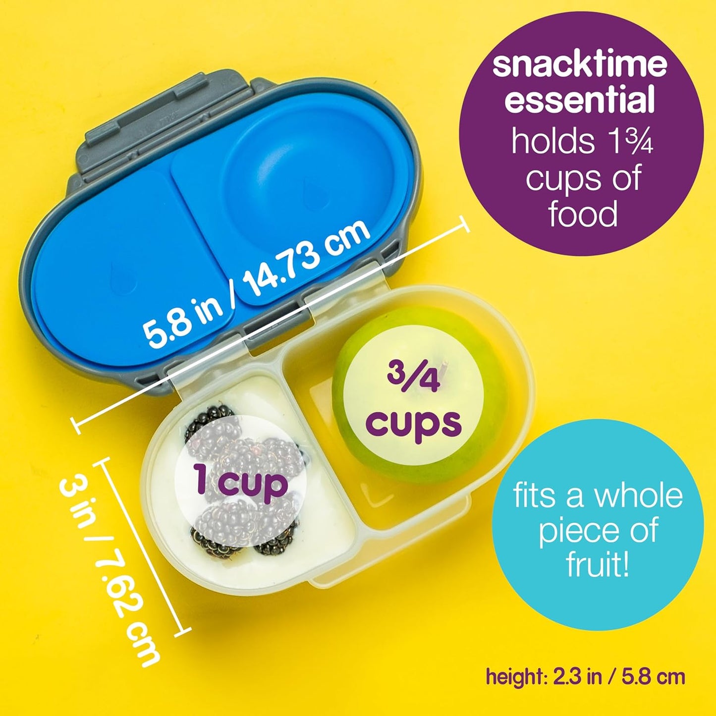 b.box Snack Box (2-pack) Reusable Snack Containers with Lids – Bento Box for Kids & Toddlers, Leakproof Lunch Box, BPA-Free and Dishwasher Safe Snack Container(O'Breeze + Blue Slate, 1 3/4 Cup)