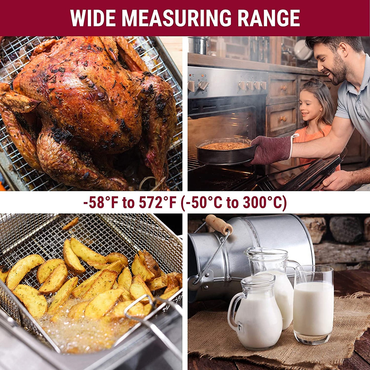 ThermoPro Digital Meat Thermometer with Temperature Indicator, Instant Read Food Thermometer with Probe and Backlight for Oil Deep Fry Smoker BBQ Grill Kitchen Candy