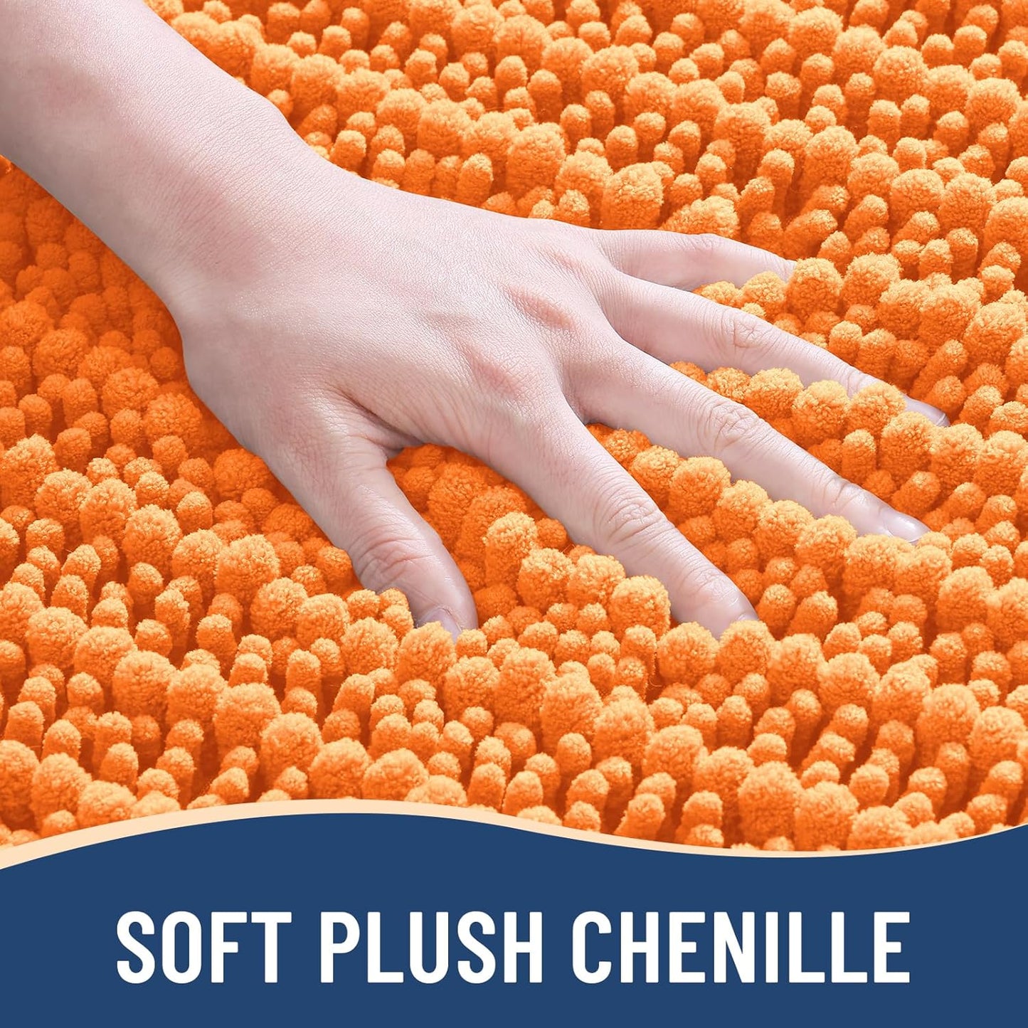 Arotive Luxury Chenille Bathroom Rug Mat, Extra Soft Thick Absorbent Shaggy Bath Rugs, Non-Slip Machine Wash Dry, Plush Bath Mats for Bathroom, Shower and Tub, 30x17, Orange