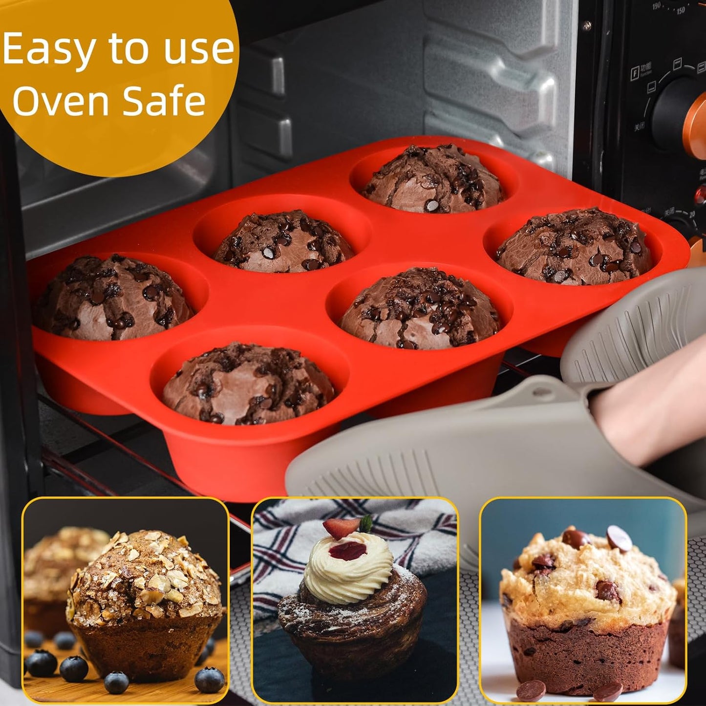 Silicone Muffin Pan Set - Mini 24 Cups, Regular 12 Cups Cupcake Pan, Jumbo 6 Cups Muffin Pan Silicone Bakeware for Baking Set of 3
