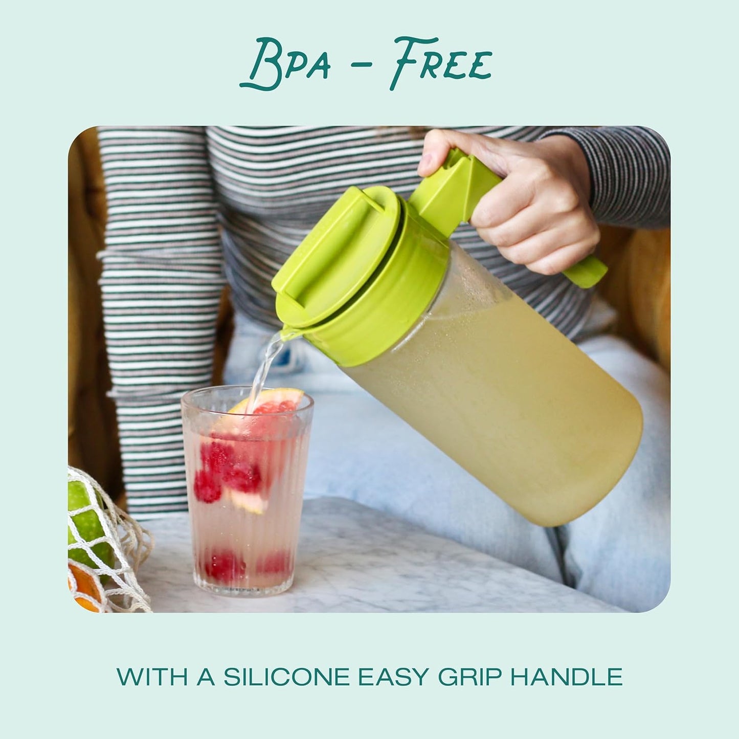 Takeya Airtight Pitcher - Everyday-Use for Iced Tea & More - Clear with Lid - Lightweight Kitchen Essential - Spill-Proof & Durable Kitchenware - 2 Quart, Raspberry