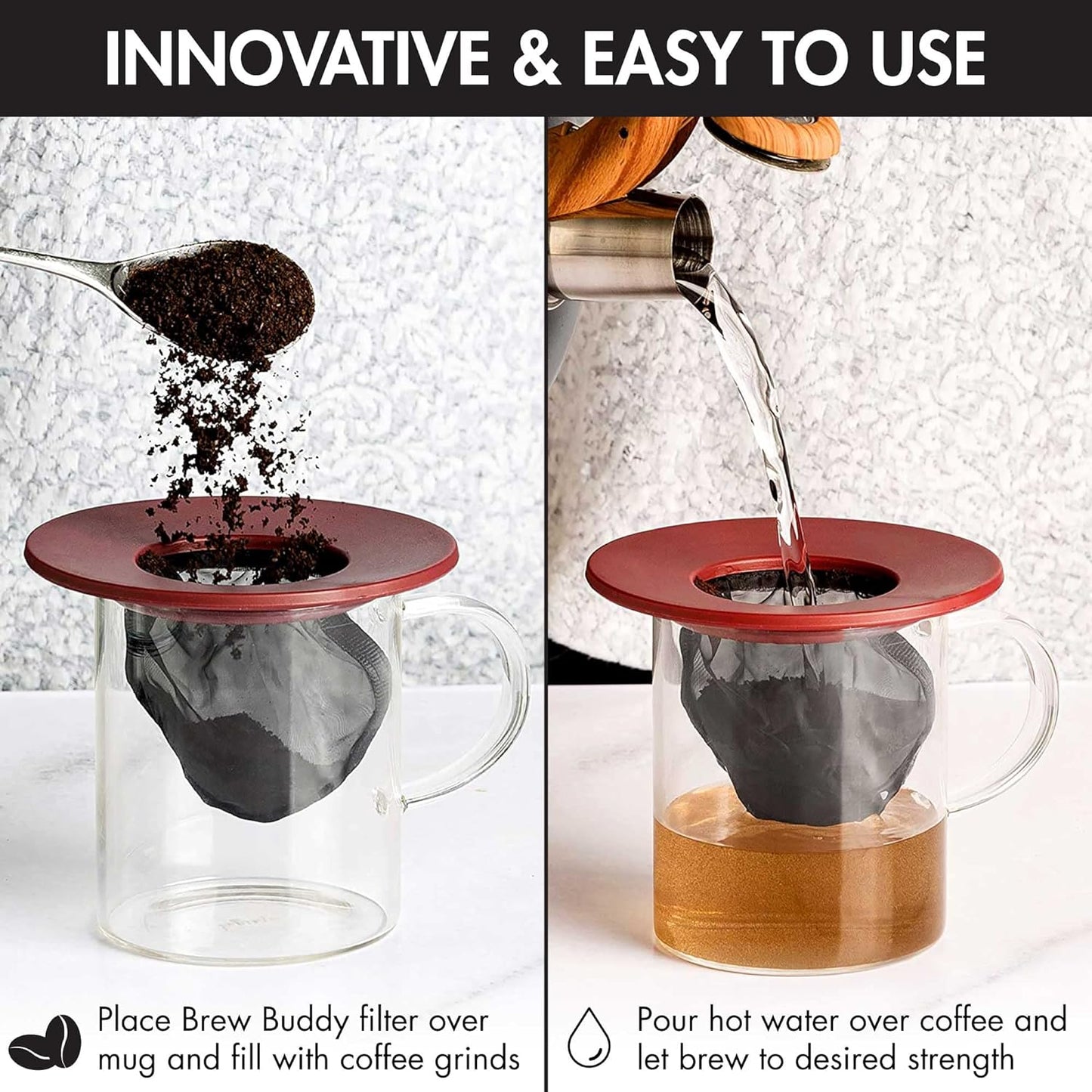 Primula Brew Buddy Portable Pour Over, Reusable Fine Mesh Filter, Dishwasher Safe, Single Serve Coffee or Tea at Any Strength, Ideal for Travel or Camping, Red, 2-Pack (Pack of 6)