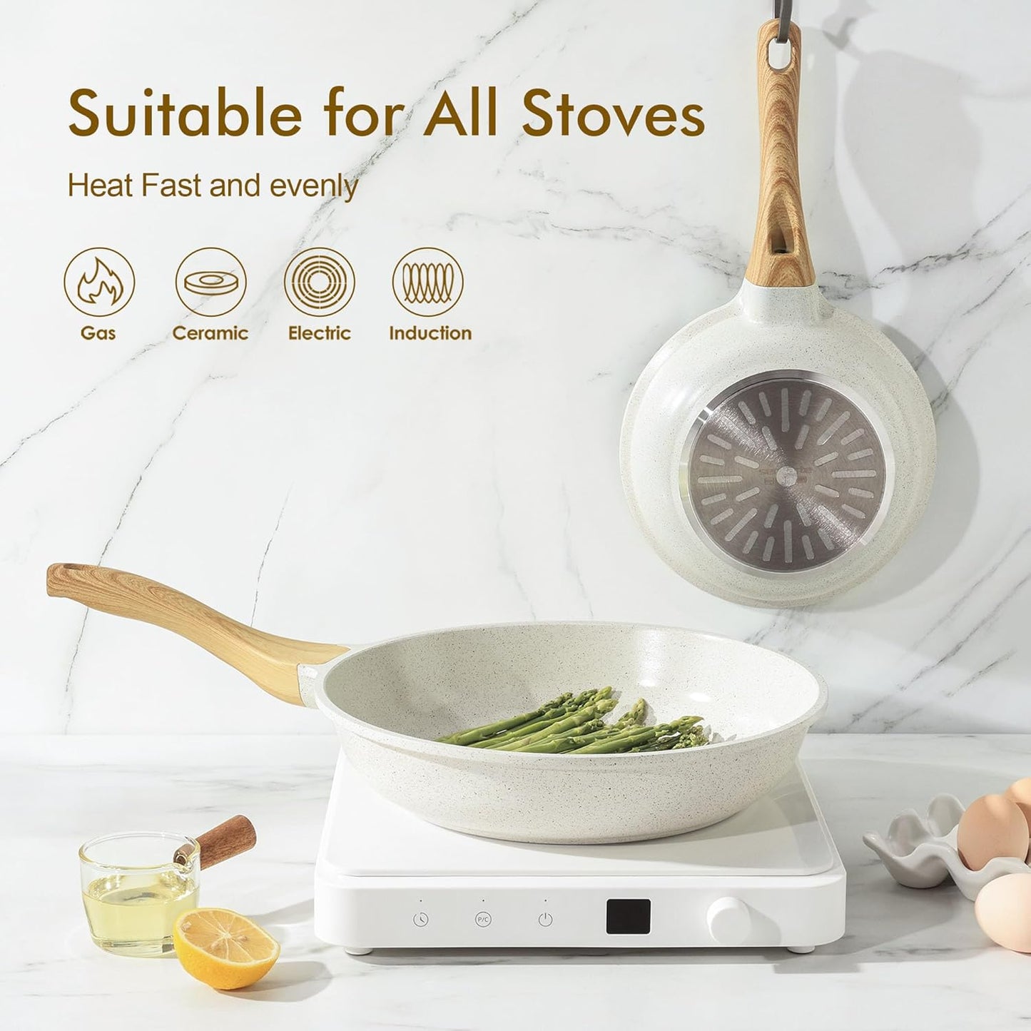 SENSARTE Nonstick Ceramic Frying Pan Skillet, 12.5 Inch Omelet Pan, Healthy Non Toxic Chef Pan, Induction Compatible Egg Pan with Heat Resistant Handle, PFAS-Free, White