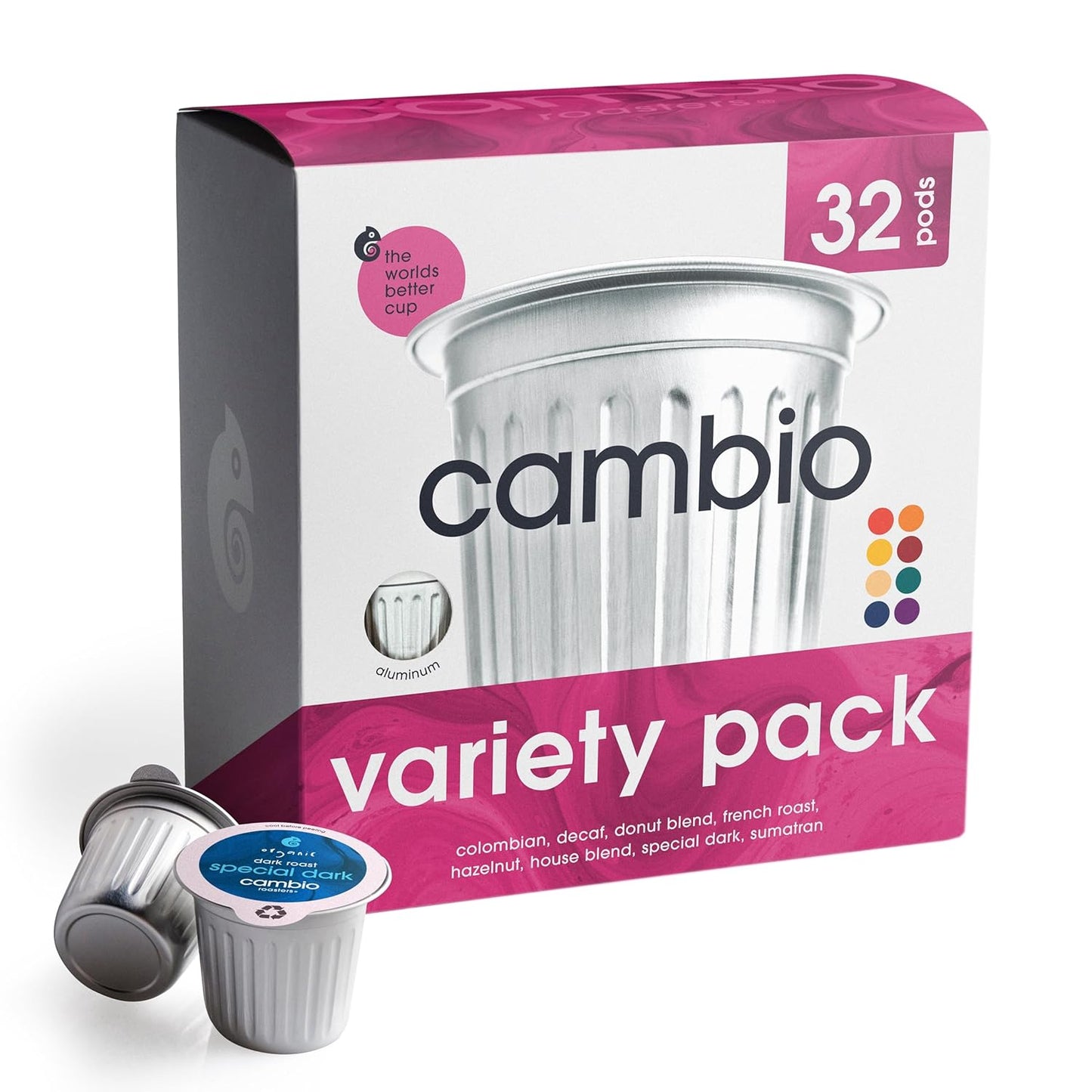 Cambio Roasters Keurig Coffee Pods Variety Pack, Only Aluminum Coffee K Cup for Better Taste, Longer Lasting Freshness, Includes Light Roast, Dark Roast, & Organic Decaf K Cups for Keurig, 32 Count
