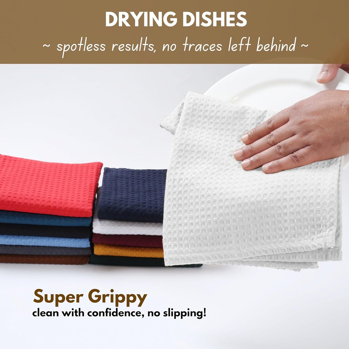 Native Fab 6 Pack Waffle Dish Cloths - 100% Cotton, Absorbent, Quick Drying & Soft Towels for Cleaning, Cooking & Baking - Ideal for Home, Restaurants & Cafes - 12x12 Inches - White