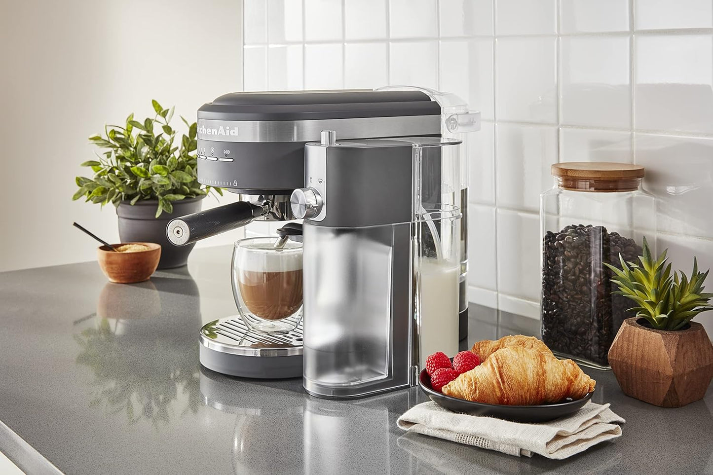 KitchenAid Semi-Automatic Espresso Machine and Automatic Milk Frother Attachment - KES6404, Charcoal Grey