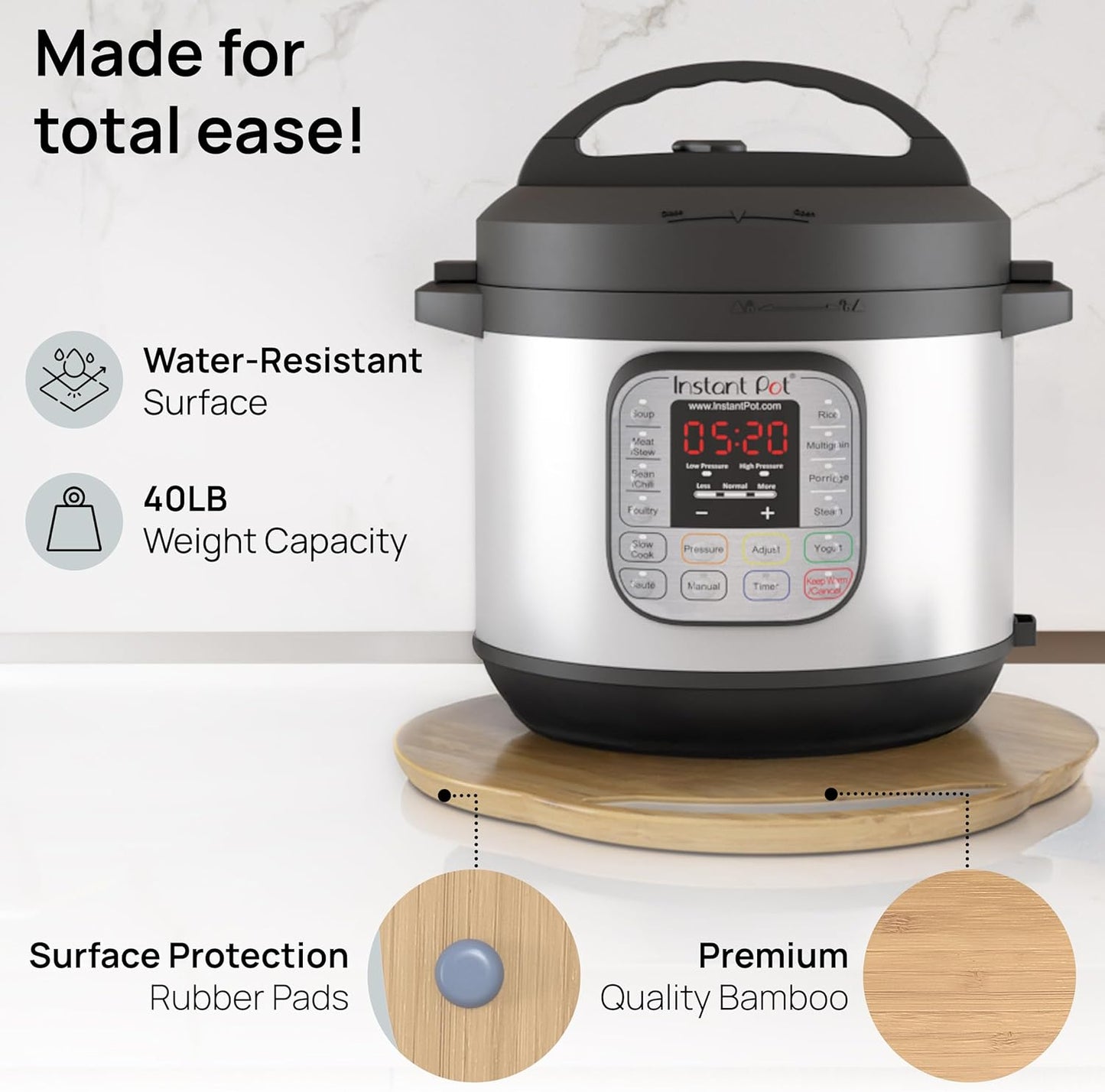 Ibyx Elegant Round Sliding Tray for Your Pressure Cooker, Air Fryer & Heavy Kitchen Appliances - Sturdy, Slides Easily from Under The Cabinet (Black, 16”)
