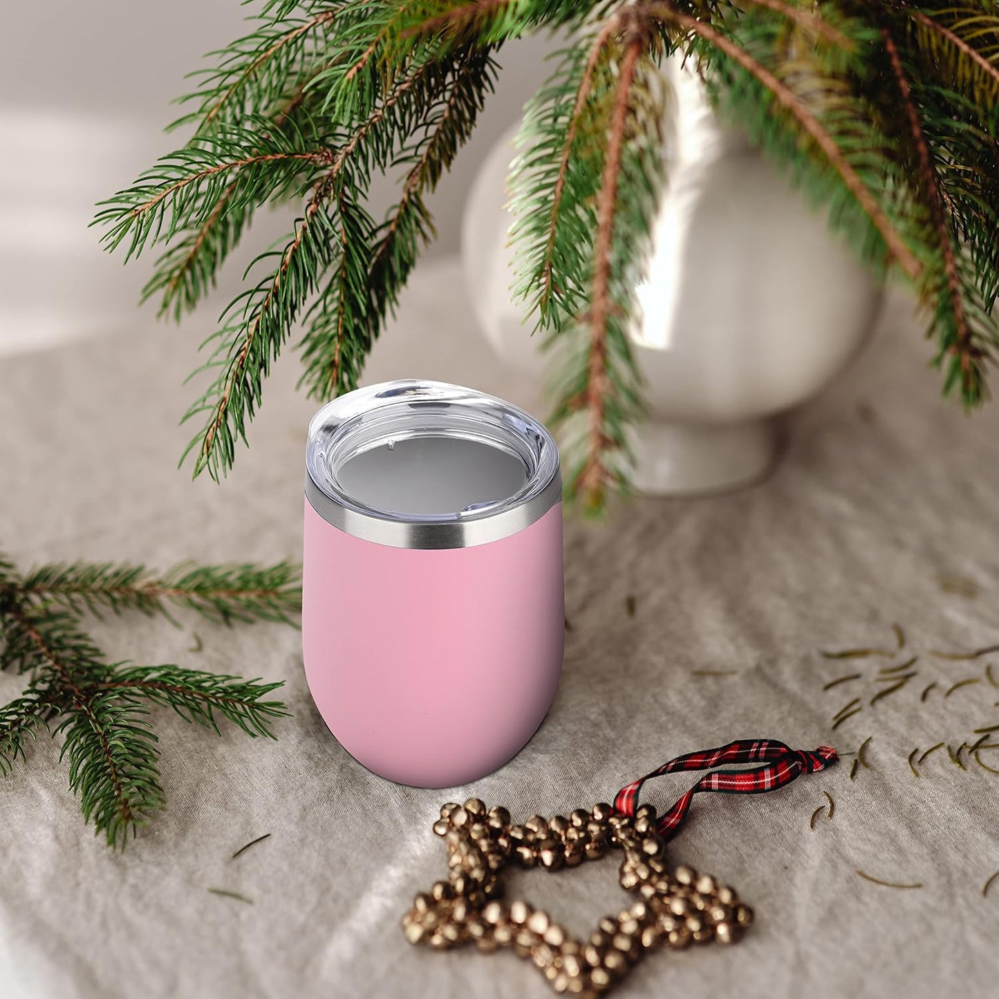 DOMICARE Stainless Steel Wine Tumbler Bulk with Lid, Personalized Insulated Tumblers Set, 12oz Travel Coffee Cups Pack of 1, Pink