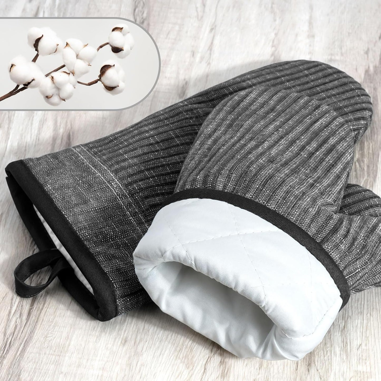 Oven Mitts and Pot Holders, Silicone Oven Gloves, 500 F Heat Resistant Oven Mitts Sets, Non-Slip Silicone Textured Grip, Darkgray