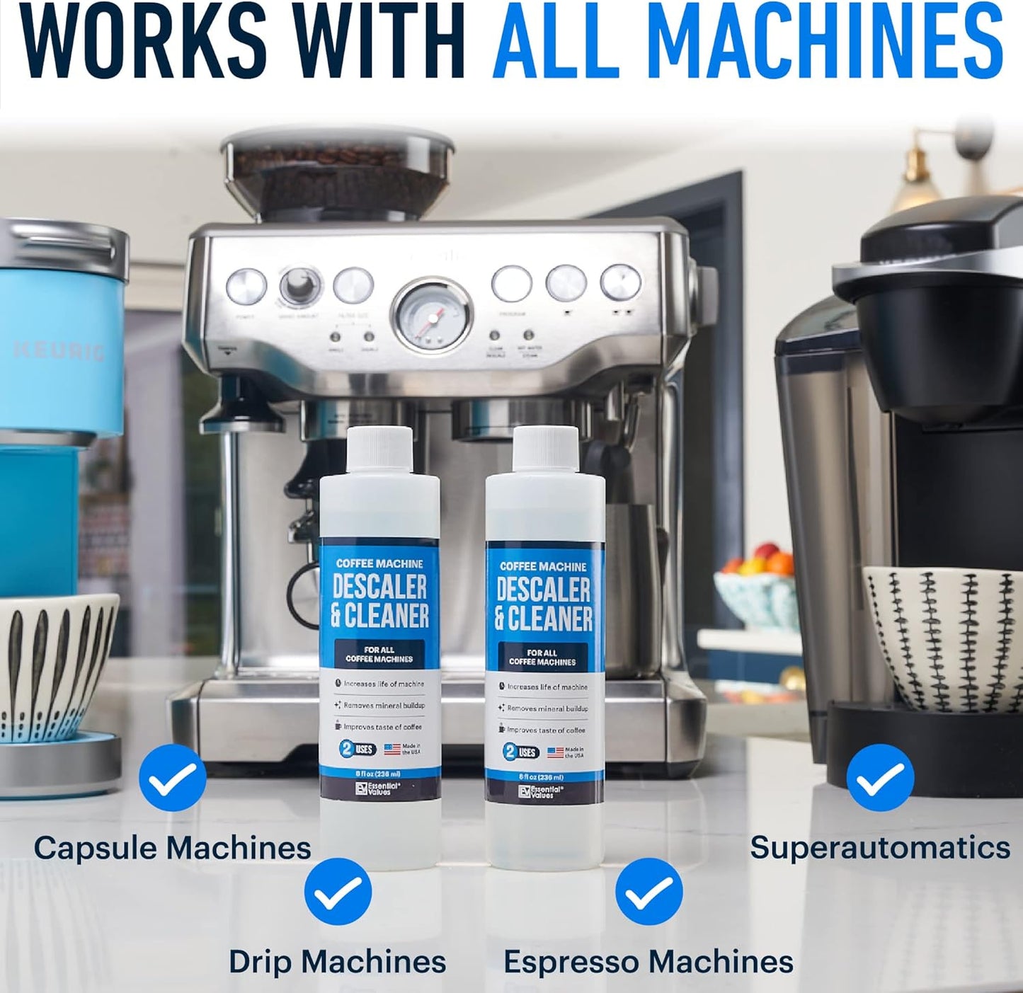 Descaling Solution (12 Uses) Coffee Machine Descaler Cleaner | Compatible with Breville Keurig Nespresso Delonghi & More | Liquid To Descale Automatic Coffee Makers & Espresso Machines