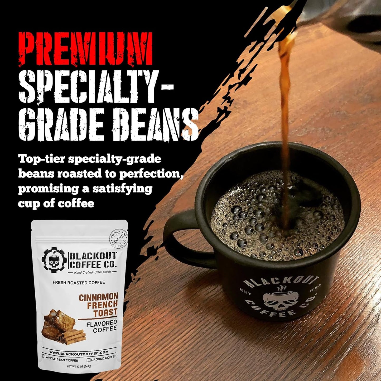 Blackout Coffee Cinnamon French Toast Flavored Ground Coffee – Medium Roast, Smooth Taste, Guilt Free Indulgence – Freshly Roasted 12oz Bag, American Made