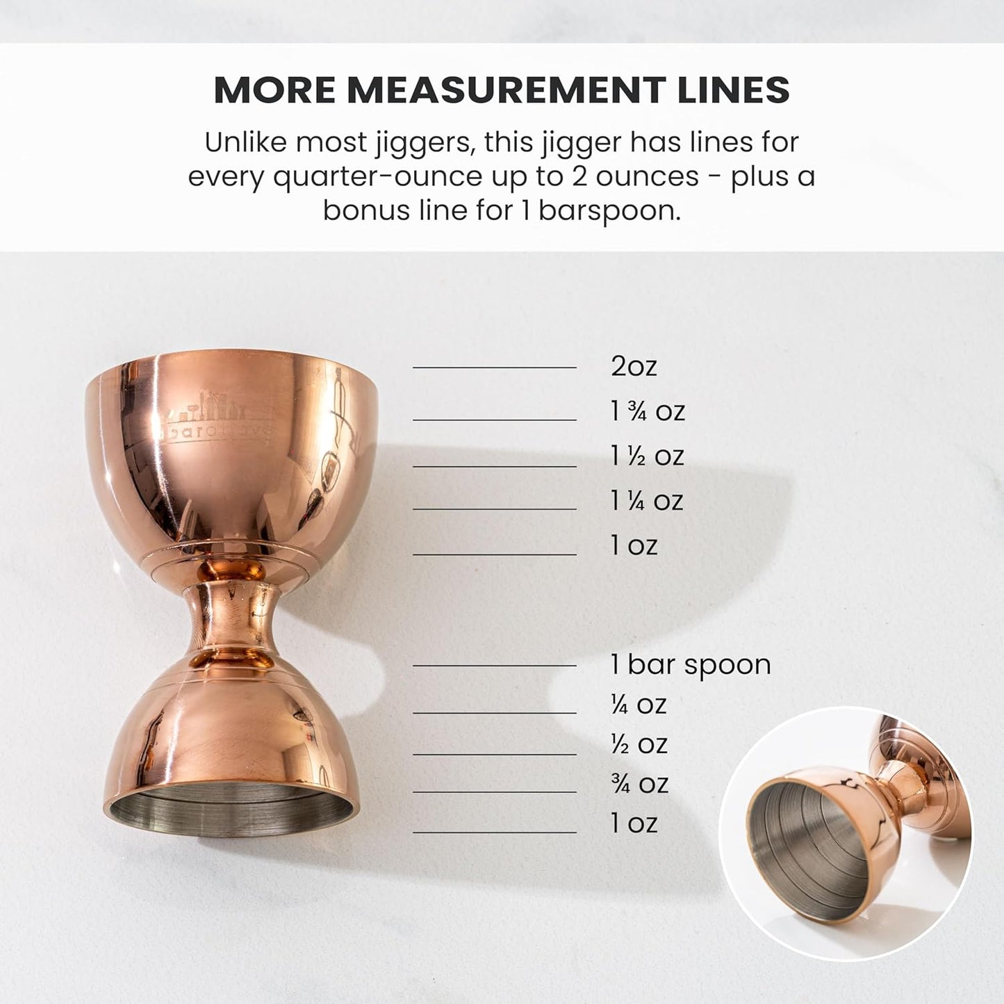 A Bar Above Premium Bell Jigger, With 10 Measurements Inside, Professional and Heavy Duty, 304 Stainless Steel Cocktail Double Jigger for Bartending, 2 Pack, Gold