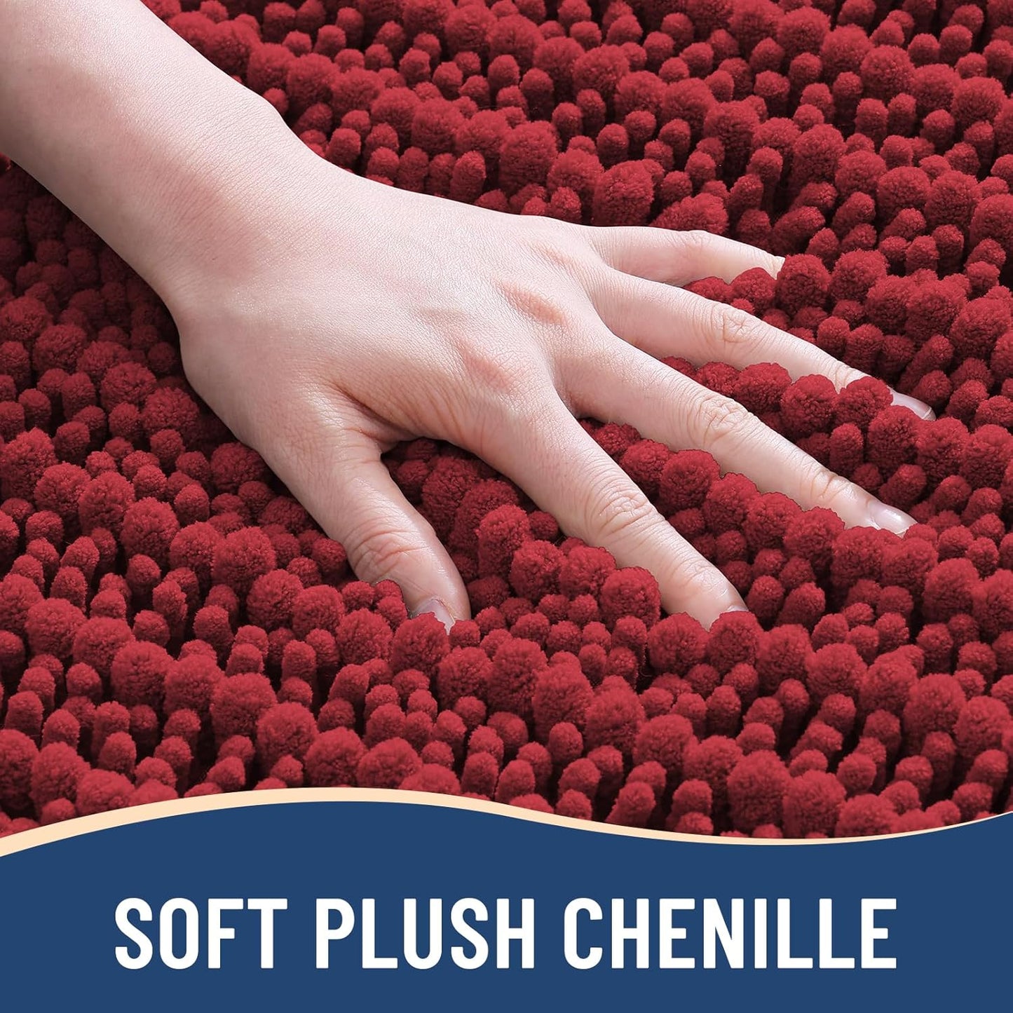 Arotive Luxury Chenille Bathroom Rug Mat, Extra Soft Thick Absorbent Shaggy Bath Rugs, Non-Slip Machine Wash Dry, Plush Bath Mats for Bathroom, Shower and Tub, 44x24, Red