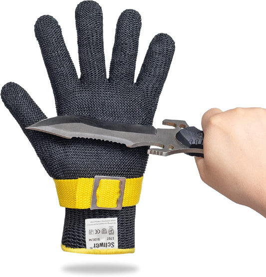 Schwer ANSI A9 Cut Resistant Glove, Food Grade Stainless Steel Wire Mesh, Knife Cutting Gloves, Butcher Meat, S(Pack of 1)