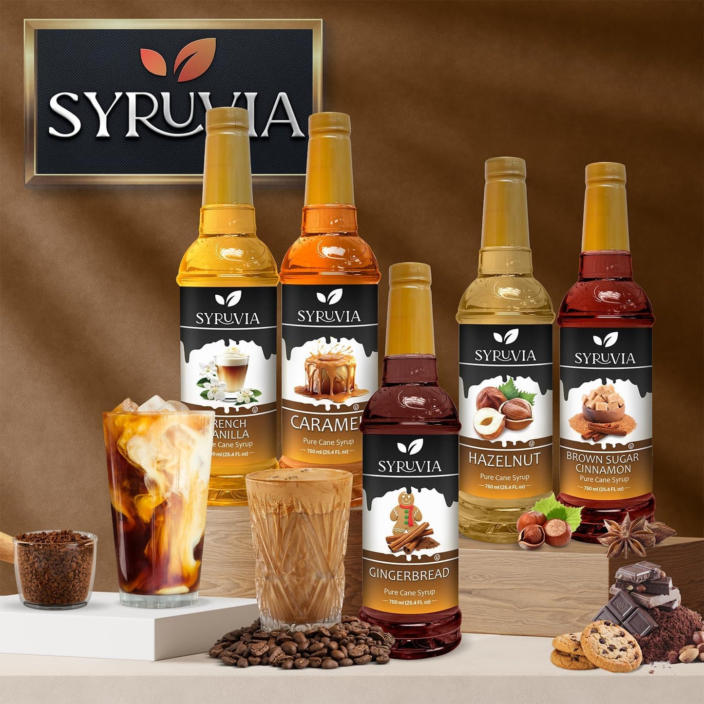 Syruvia French Vanilla Coffee Syrup - 25.4 fl oz. Premium Coffee Flavoring Syrup. Kosher, and Gluten-Free. Perfect for enhancing drinks, sodas, shakes, desserts, and more.