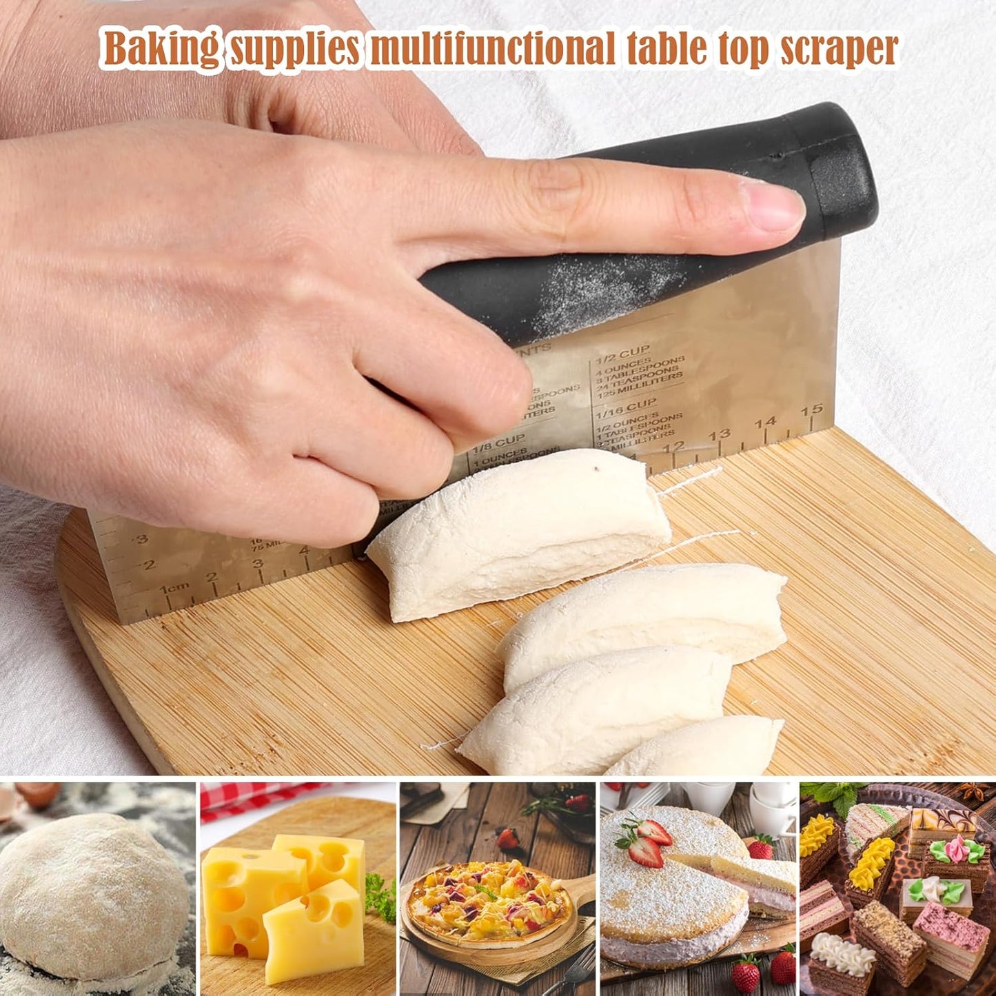 2pcs Stainless Steel Dough Scraper & Chopper - 6 Inch Multi-Purpose Kitchen Tools with Measuring Markings, Cutter for Dough, Pizza Cutter for Kitchen Baking