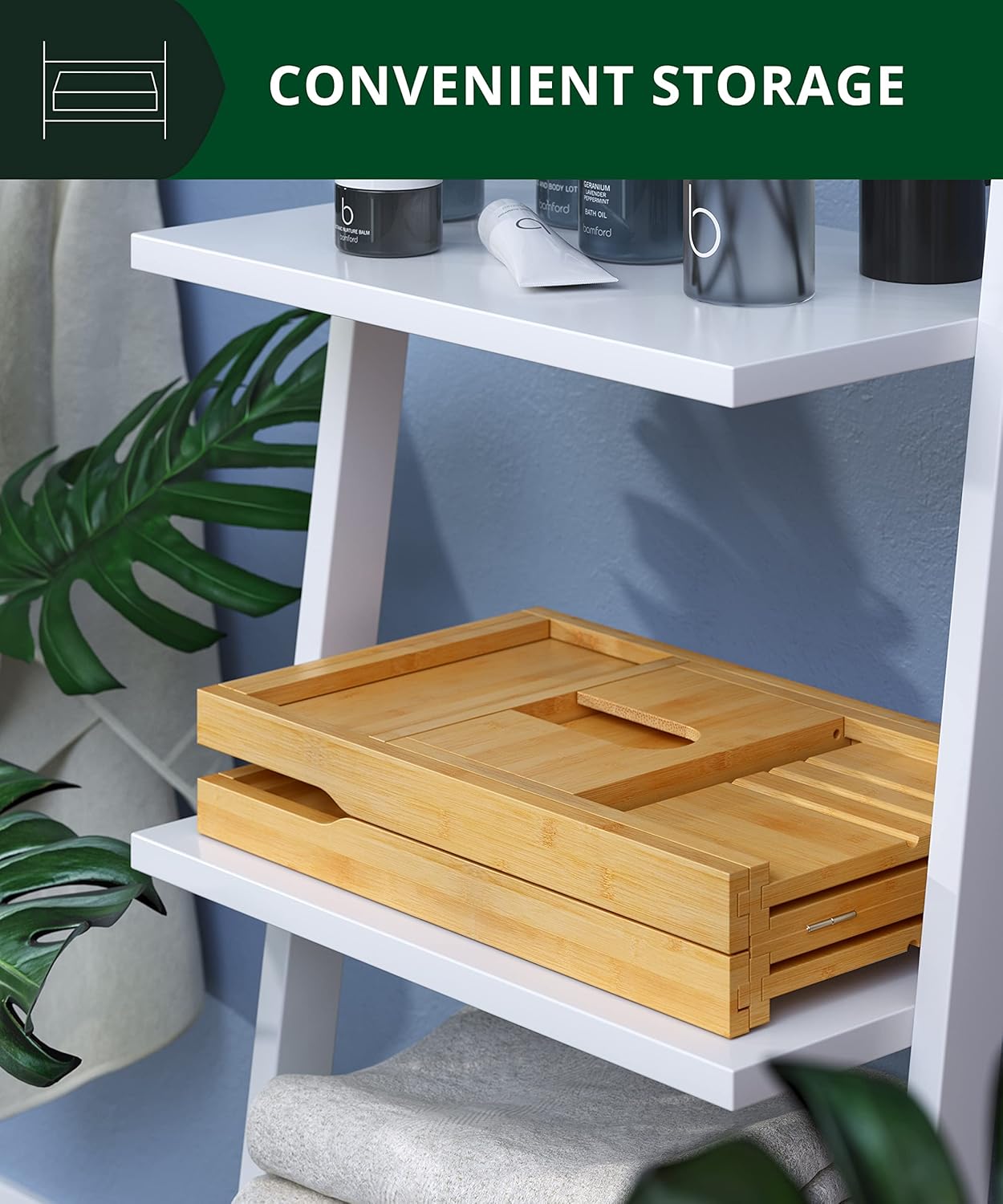 ROYAL CRAFT WOOD Bathtub Tray Caddy for Tub, Bamboo Bath Shelf, Premium Foldable Wood Bath Table, Expandable Bathtub & Bathroom Accessories, New Home Gifts for Mom, Housewarming, Anniversary, Wedding