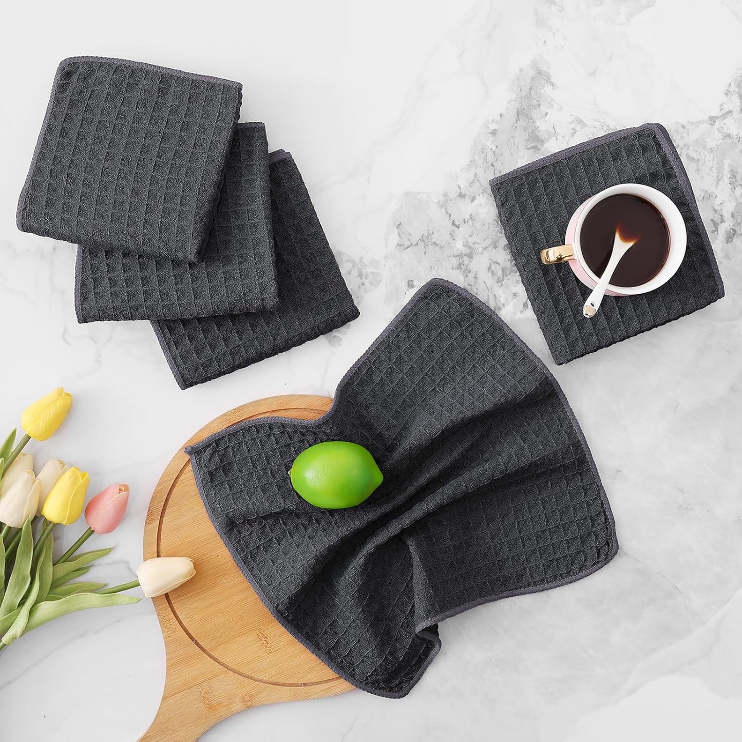 Homaxy Microfiber Waffle Weave Kitchen Dish Cloths, 12 x 12 Inch Ultra Absorbent and Solid Color Dish Towels for Kitchen Fast Drying Dishcloth for Washing Dishes, 12 Pack, Dark Grey