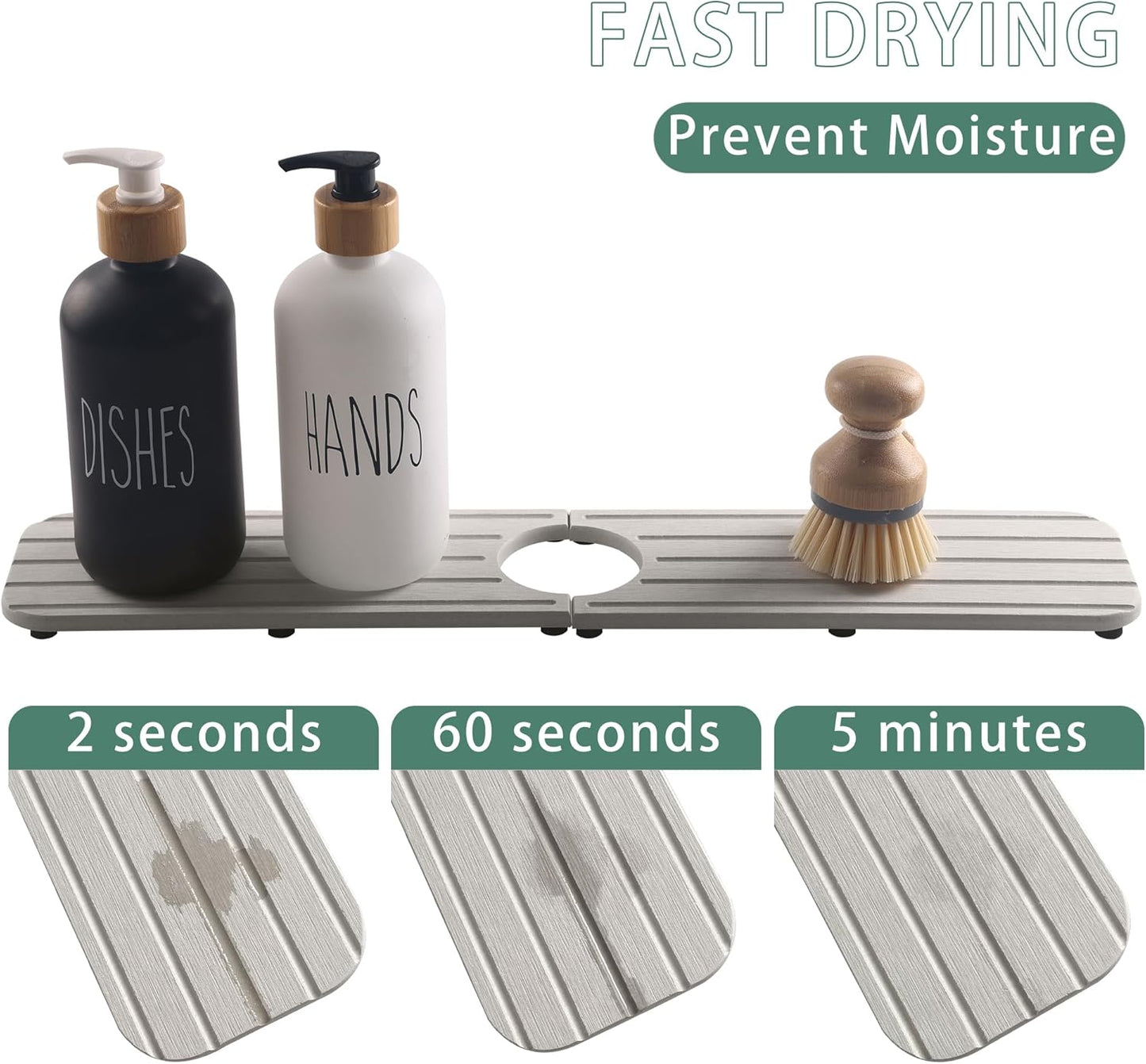 ZumenDa 20inch x 4inch Kitchen Sink Faucet Mat, Water Absorbing Stone Faucet Splash Guard for Bathroom Counter, Quick Drying Diatomite Tray for Kitchen Sink, Light Gray