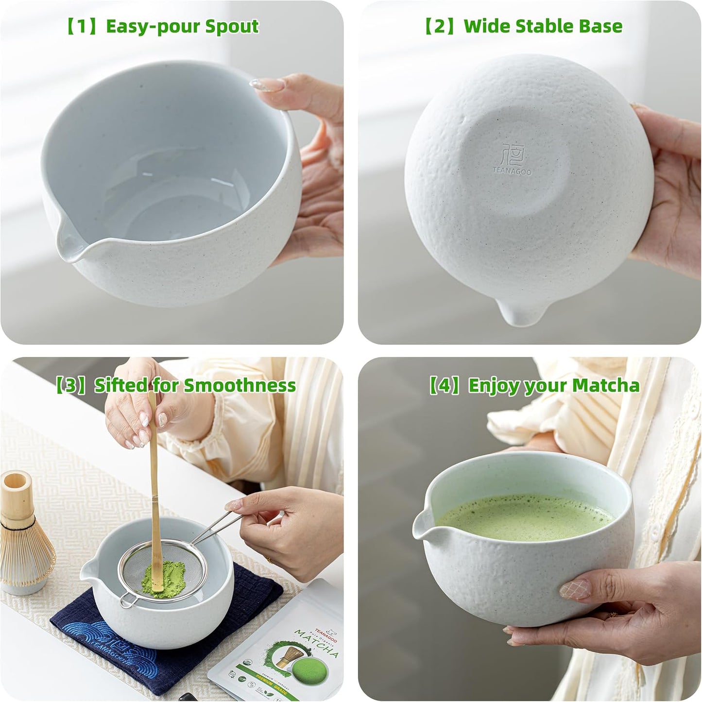 TEANAGOO Matcha Whisk Set,7 Pcs Matcha Set Lt.Grey,Matcha Kit for Ceremony,Matcha Tea Set for Making Breakfast/Latte,Matcha Whisk Set and Bowl with All Accessories,Gift for Matcha Lover/Friend/Family