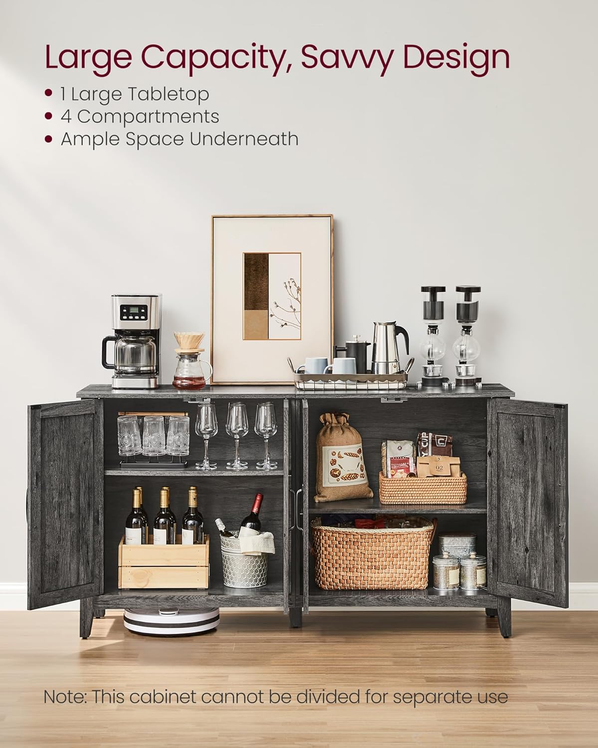 VASAGLE LIRY Collection - Storage Cabinet, Buffet Cabinet, Sideboard, Credenza, with Adjustable Shelves, for Living Room, Entryway, Antique Charcoal ULSC381T04