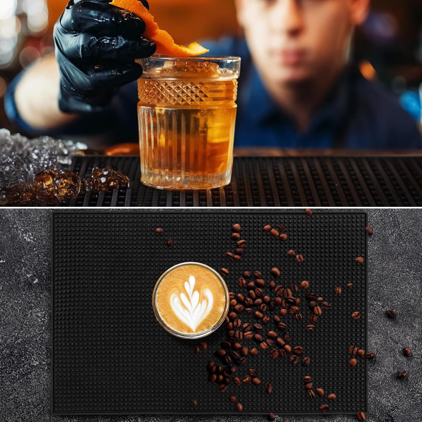Tioncy 6 Pcs Bar Mat for Countertop 12 x 6 Inch,12 x 4 Inch Non Slip Rubber Mat Service Spill Cocktail Bartending Coffee Bar Mats for Hot Dishes Restaurants Barbershop Clippers Hot Pads, Black