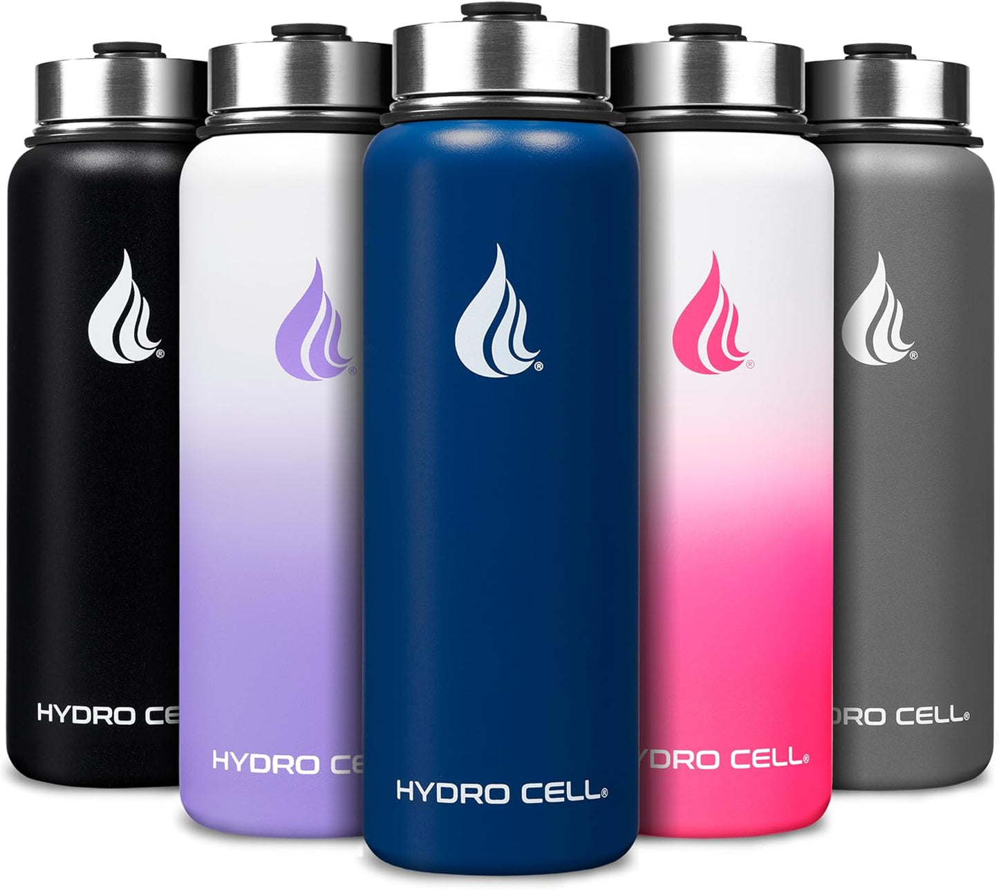 HYDRO CELL Stainless Steel Insulated Water Bottle with Straw - For Cold & Hot Drinks - Metal Vacuum Flask with Screw Cap and Modern Leakproof Sport Thermos for Adults (Navy 40oz)