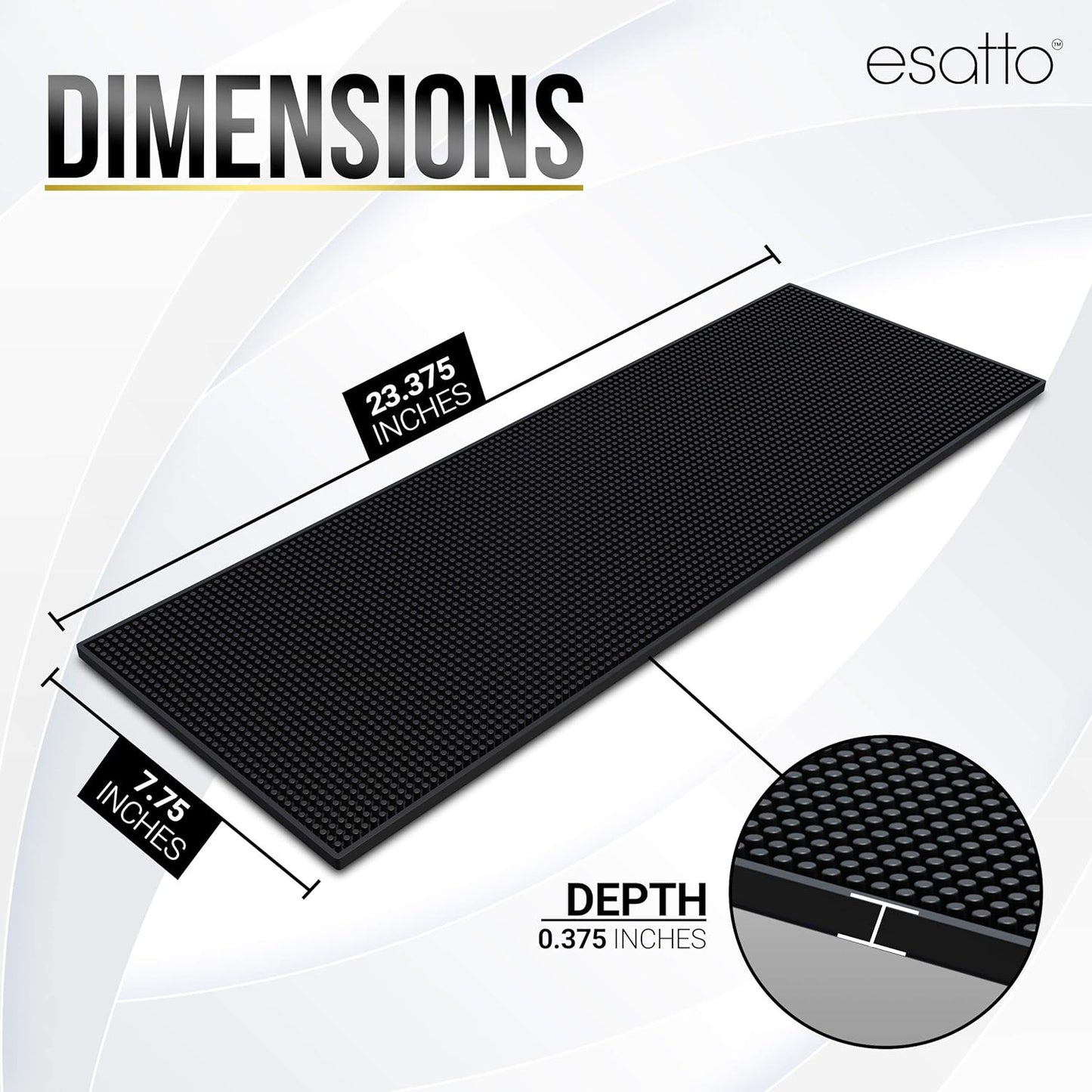 Esatto 23.375¡± x 7.75¡± Double Width Professional Spill Bar Supply Mat Bartender Non-Slip Black Bar Mat Coffee Drinks Mixing Pad for Bars, Home, Kitchen, Restaurants (2 Pack, Black) Includes 3 Pourers