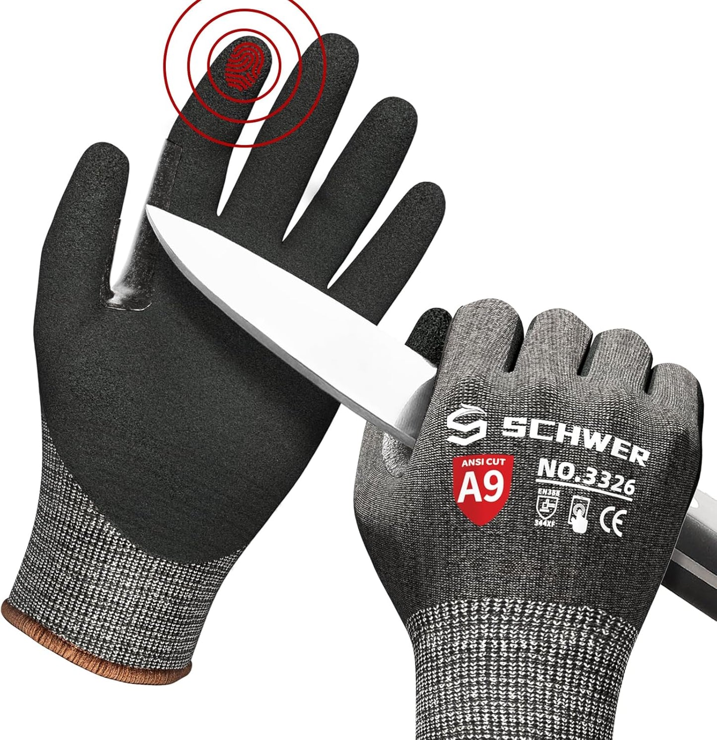 Schwer ProGuard Highest Level Cut Resistant Work Gloves PR3326 for Extreme Protection，ANSI A9 Cut Gloves with Reinforced Thumb, Non Slip, Non PFAS, Durable, Touch-screen, Black 120 Pairs, L