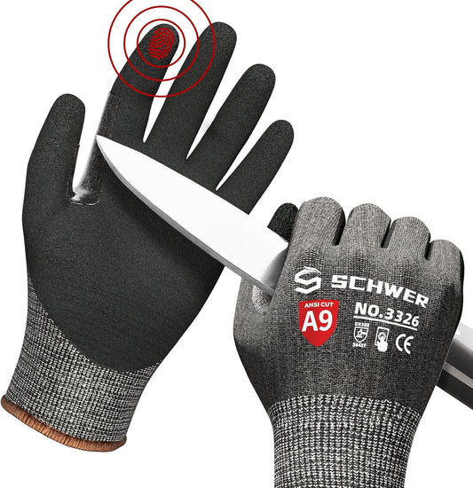 Schwer ProGuard Highest Level Cut Resistant Work Gloves PR3326 for Extreme Protection，ANSI A9 Cut Gloves with Reinforced Thumb, Non Slip, Non PFAS, Durable, Touch-screen, Black 120 Pairs, L