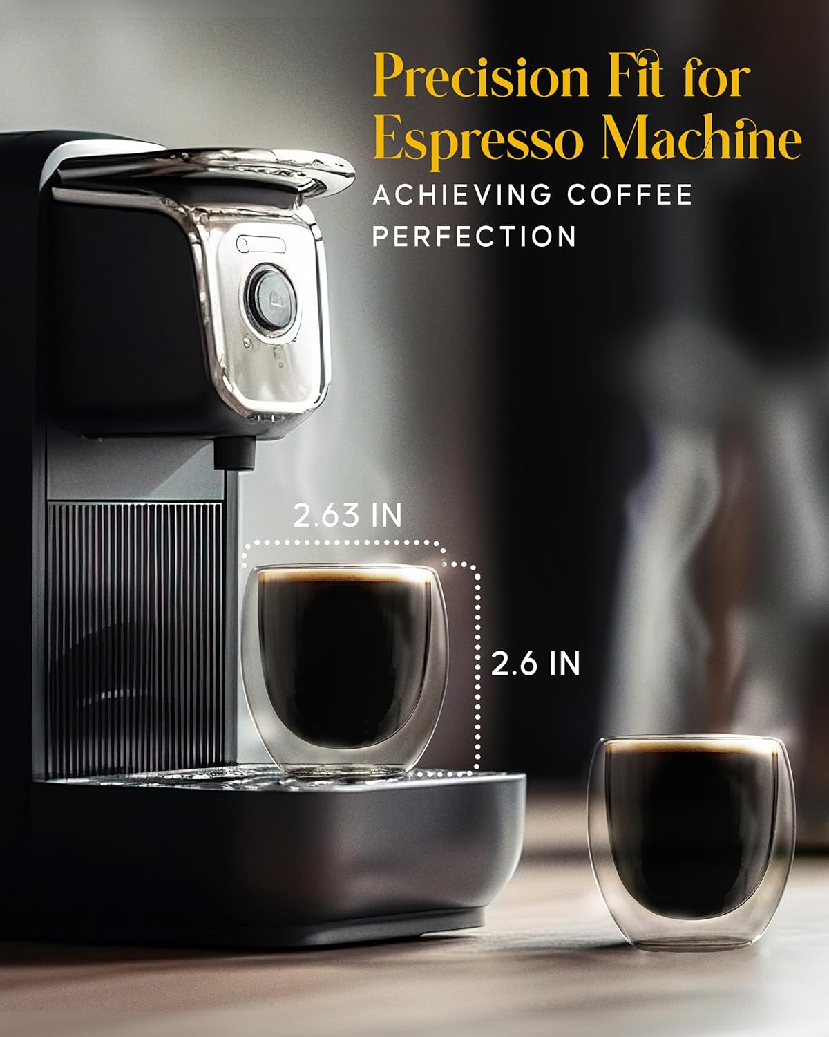 Kitchables Espresso Cups Set of 4, 2.7oz - Durable Double Walled Espresso Shot Glass - Expresso Shots Cup Compatible With Nespresso Machines - demitasse cups - Tasas De Café Expreso