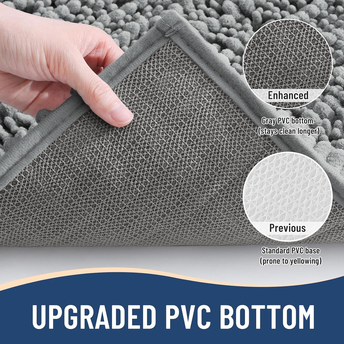 Arotive Luxury Chenille Bathroom Rug Mat, Extra Soft Thick Absorbent Shaggy Bath Rugs, Non-Slip Machine Wash Dry, Plush Bath Mats for Bathroom, Shower and Tub, 47x24, Grey