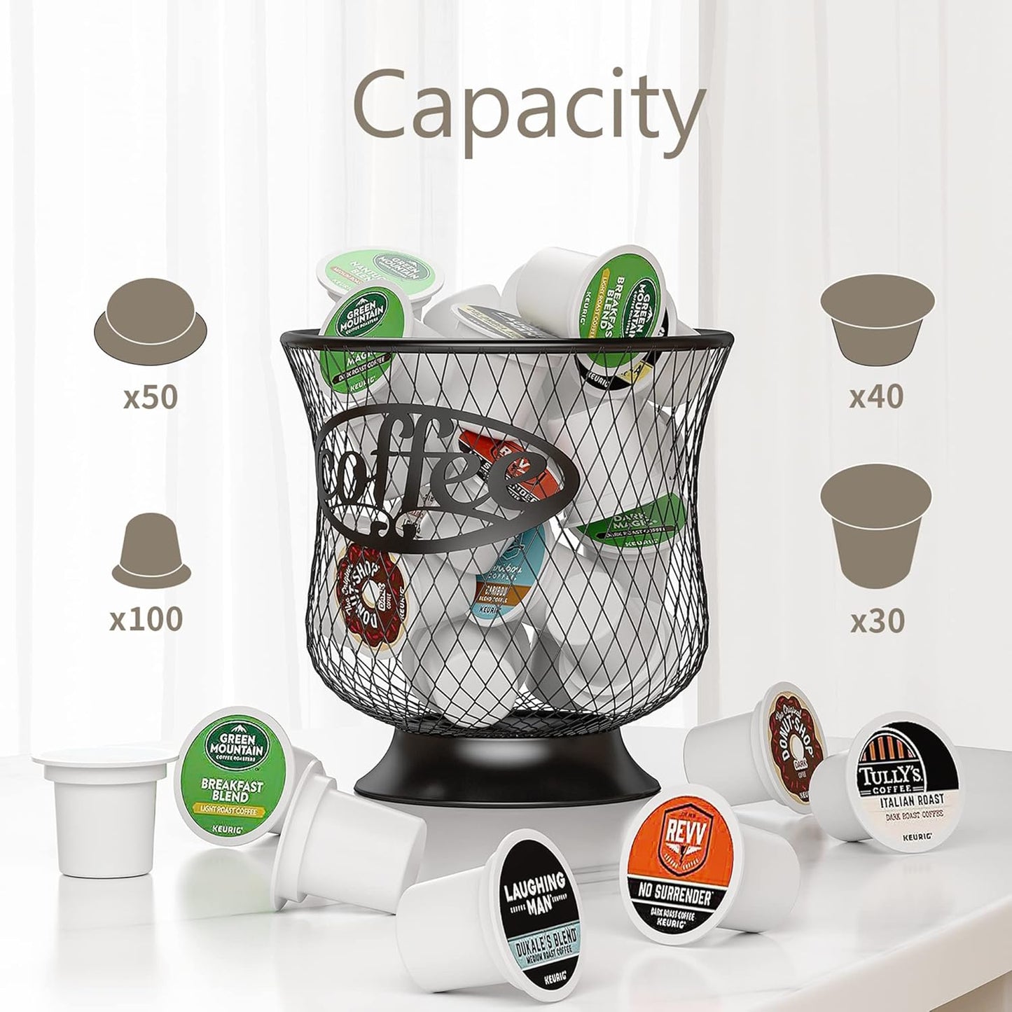 Coffee Pod Holder, Large Capacity K Cup Holder, Nespresso Pods Holder K Cup Organizer for Kitchen Countertop, Coffee Bar Accessories, Pod Holder for Keuring Espresso Capsule Coffee Creamer